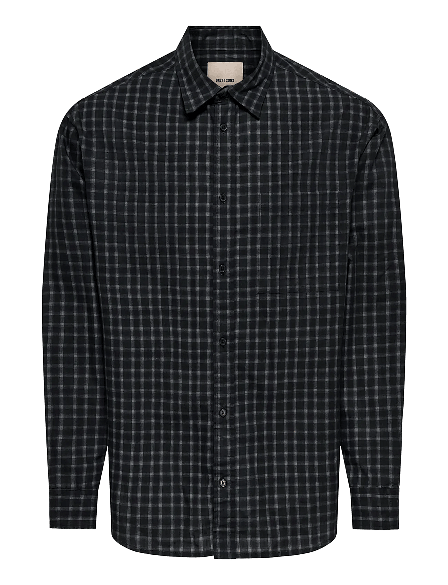 ONLY & SONS - ONSBALI POPLIN CHECKED RLX FIT L/S SHIRT - ternede skjorter - demitasse - 1