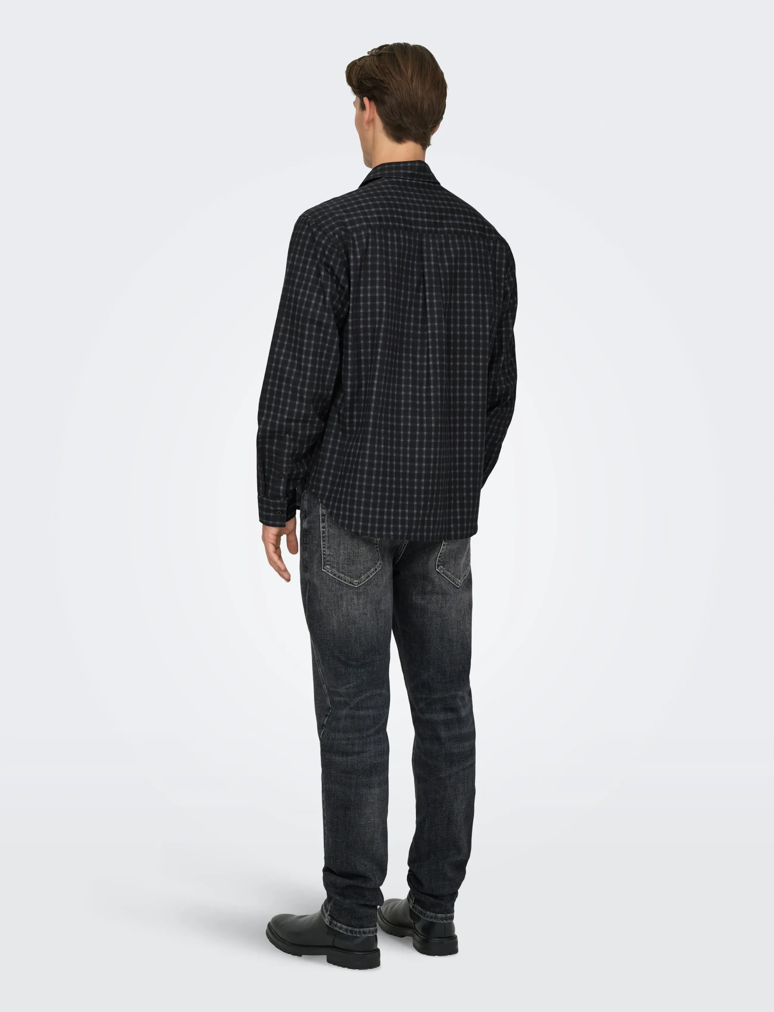 ONLY & SONS - ONSBALI POPLIN CHECKED RLX FIT L/S SHIRT - ternede skjorter - demitasse - 3