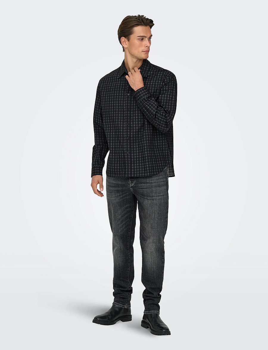 ONLY & SONS - ONSBALI POPLIN CHECKED RLX FIT L/S SHIRT - ternede skjorter - demitasse - 4