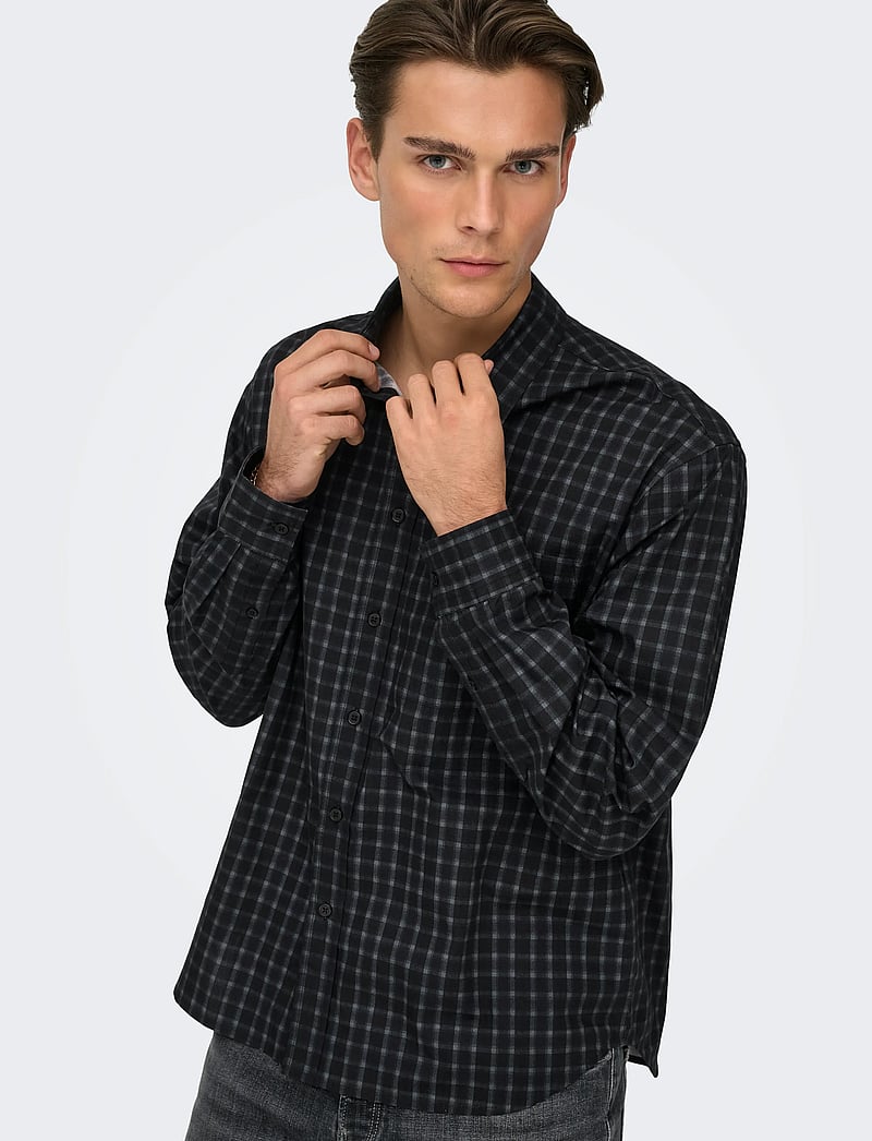 ONLY & SONS - ONSBALI POPLIN CHECKED RLX FIT L/S SHIRT - ternede skjorter - demitasse - 5