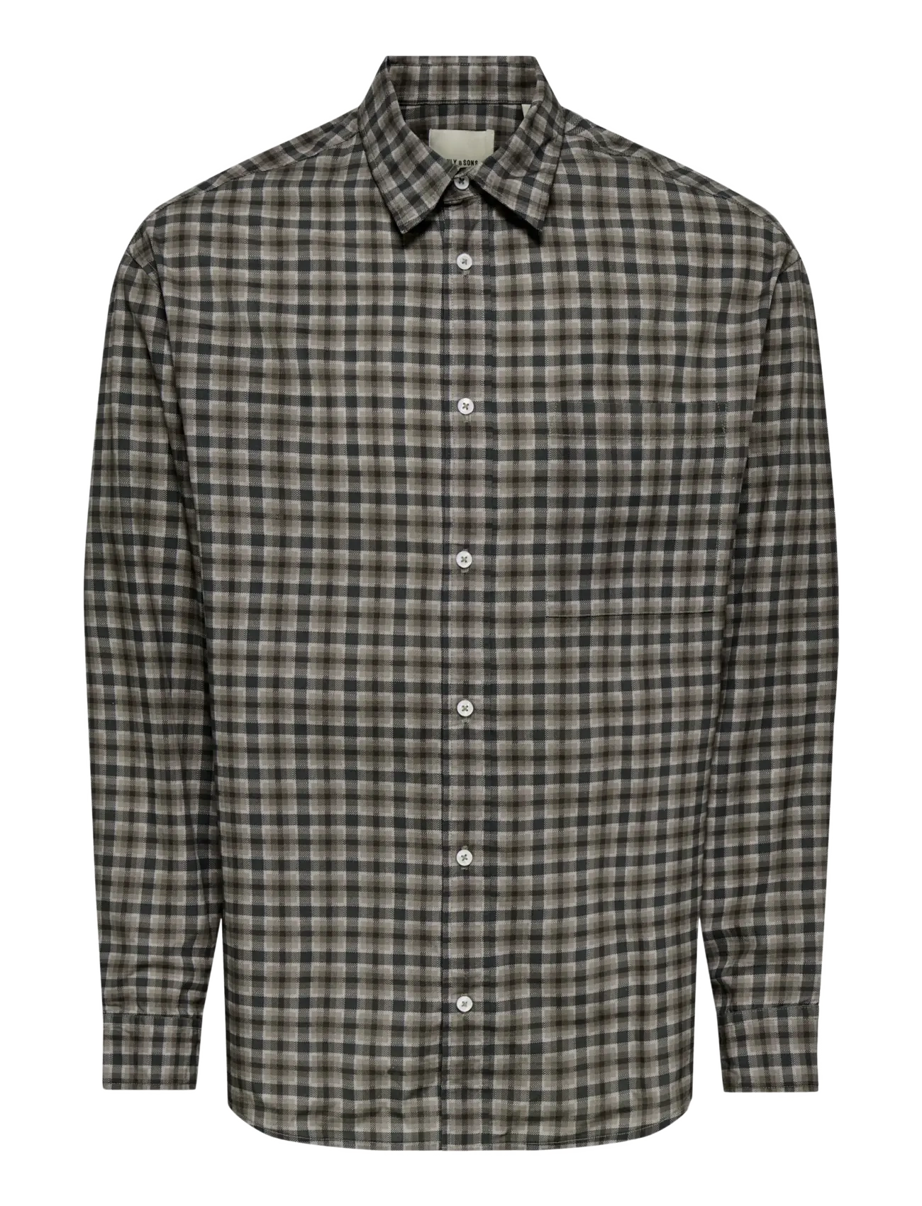 ONLY & SONS Onsbali Poplin Checked Rlx Fit L/S Shirt, XS, Grey, Shirts > Checkered Shirt, Herre