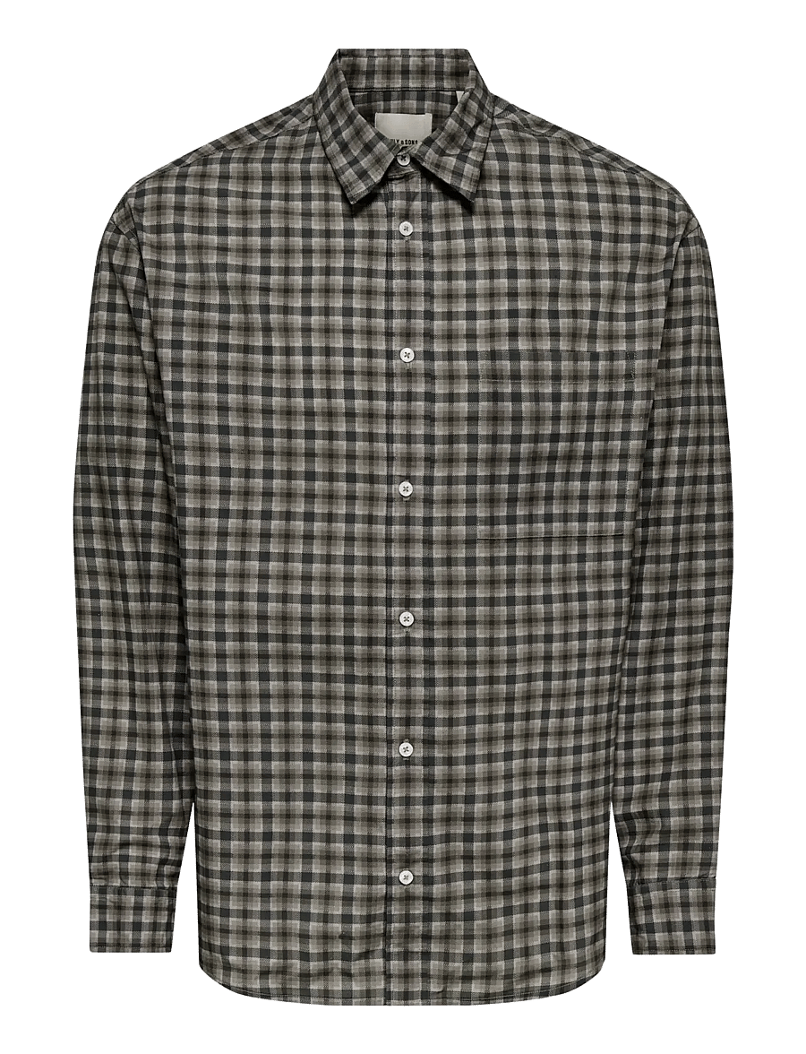 ONLY & SONS - ONSBALI POPLIN CHECKED RLX FIT L/S SHIRT - ternede skjorter - falcon - 0