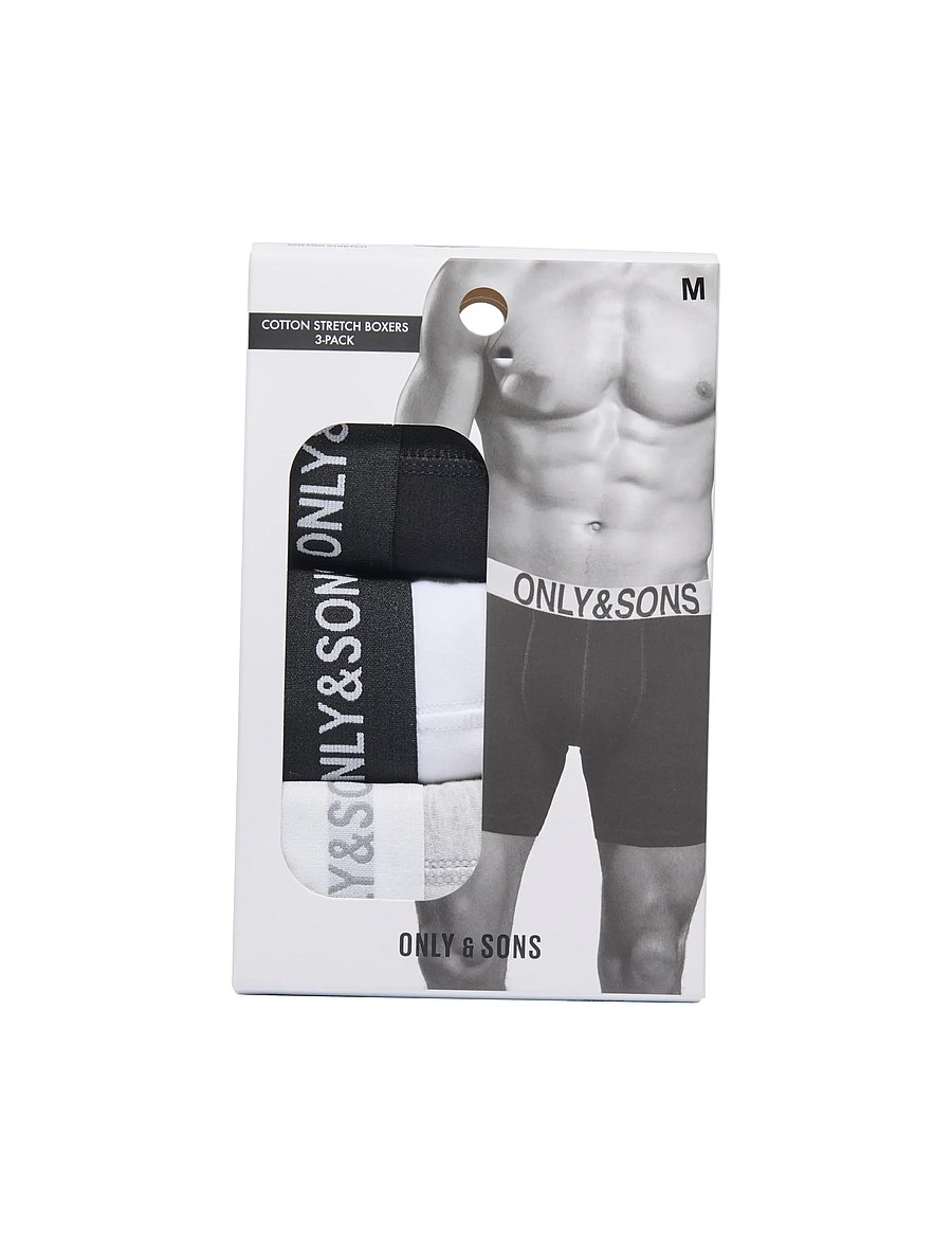 ONLY & SONS - ONSBASIC SOLID BOXER 3PACK NOOS - unterhosen im multipack - light grey melange - 0