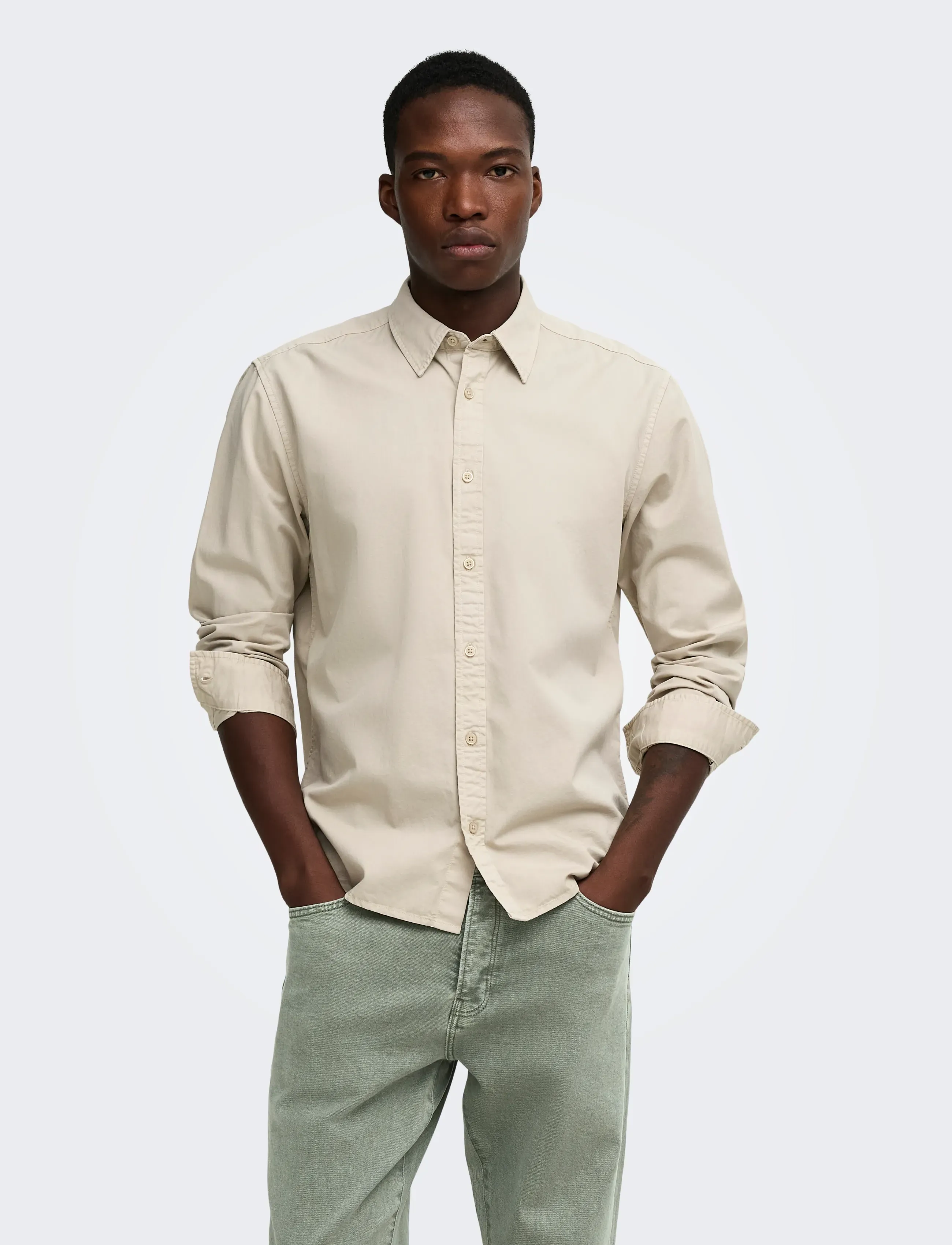 ONLY & SONS ONSPALO OVERDYED LS REG SHIRT - Skjortor - SILVER LINING / beige