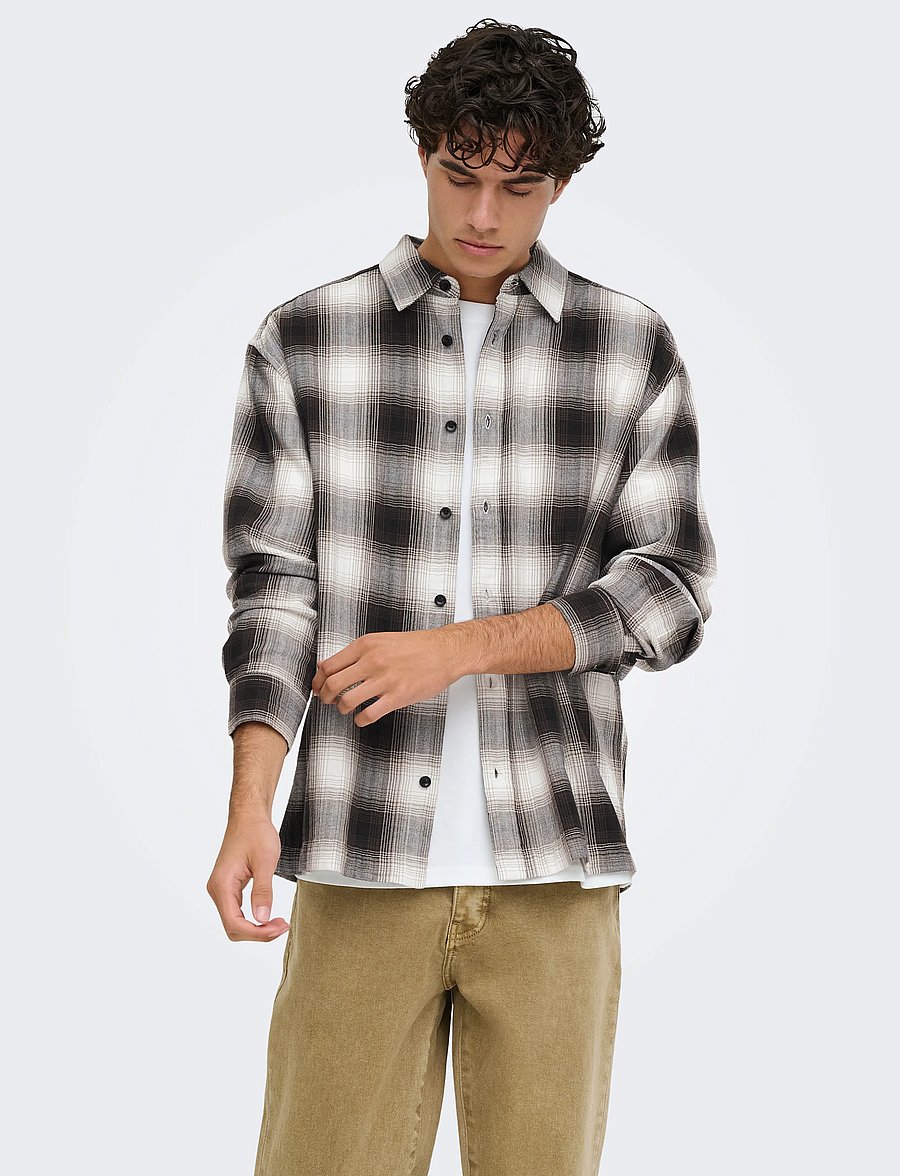 ONLY & SONS - ONSKOSTA LS CHECK REG SHIRT - ternede skjorter - coffee bean - 0