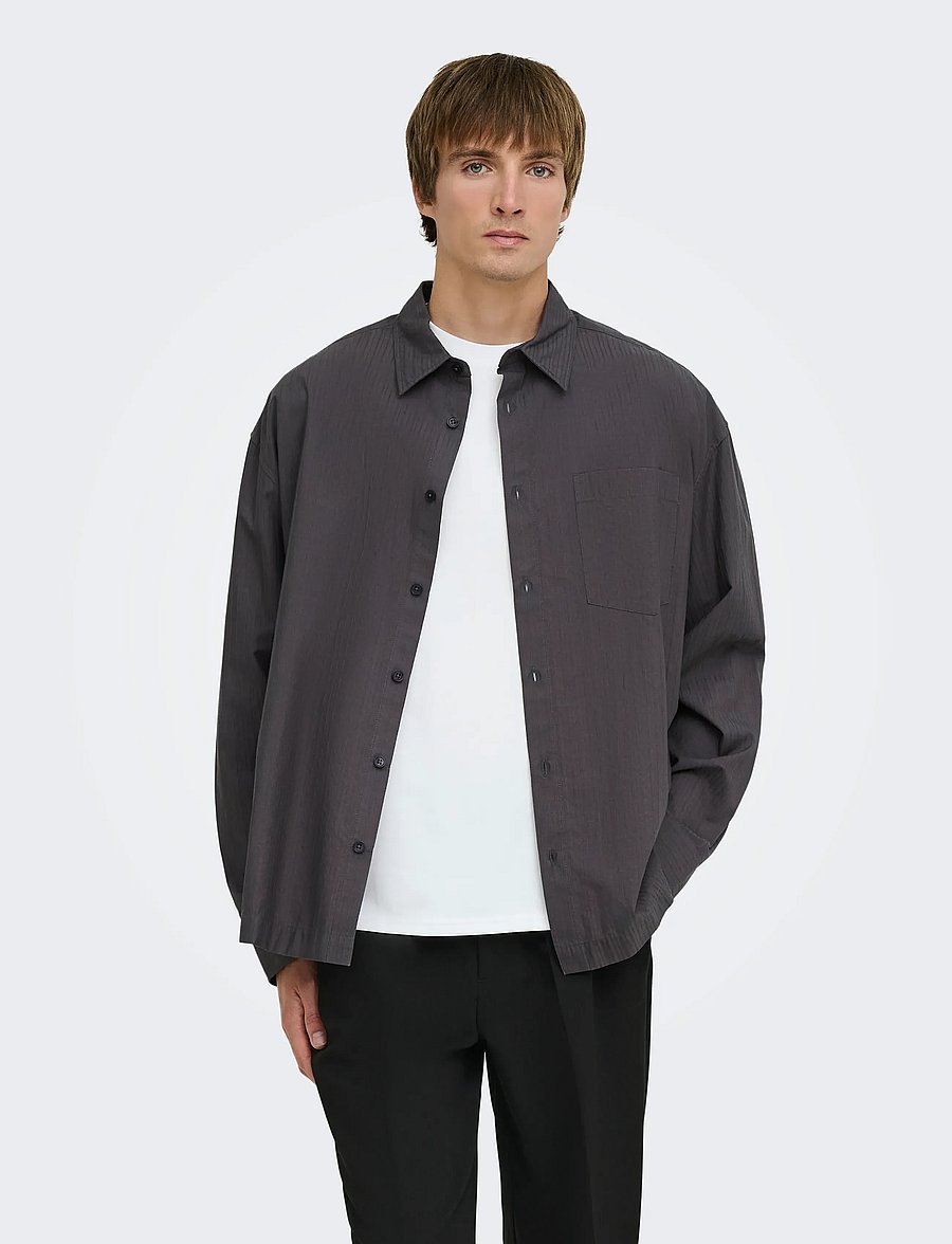 ONLY & SONS - ONSNILA STRIPE LS LOOSE 0632 SHIRT - freizeithemden - grey pinstripe - 0