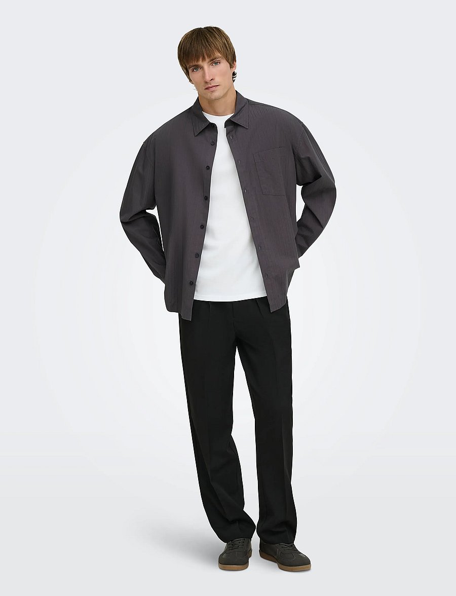 ONLY & SONS - ONSNILA STRIPE LS LOOSE 0632 SHIRT - freizeithemden - grey pinstripe - 4