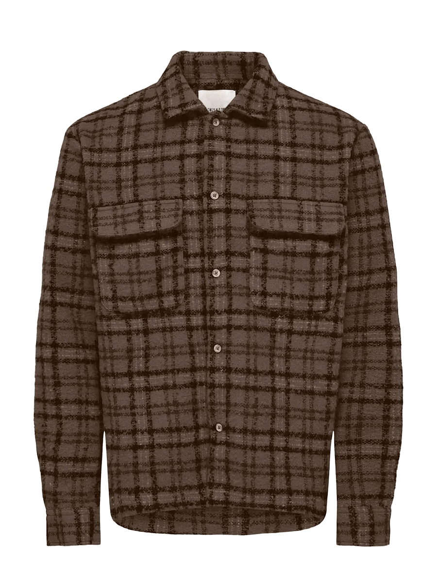 ONLY & SONS - ONSLUIGI LS BOUCLE REG OVERSHIRT - coffee bean - 0