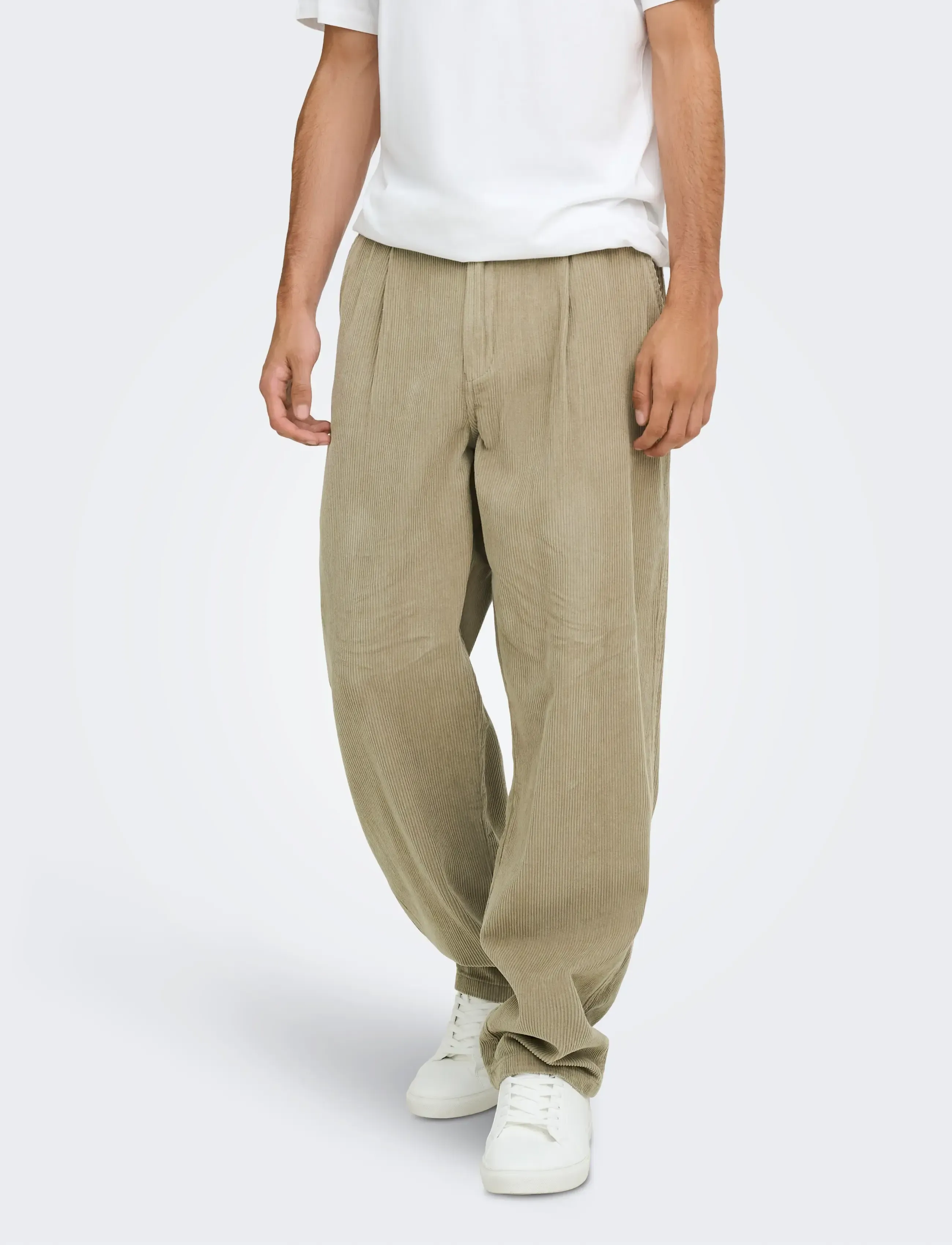 ONLY & SONS ONSTOBY LOOSE TAP CORD BRAY PANTS WW - ONLY & SONS - LAUREL OAK / beige