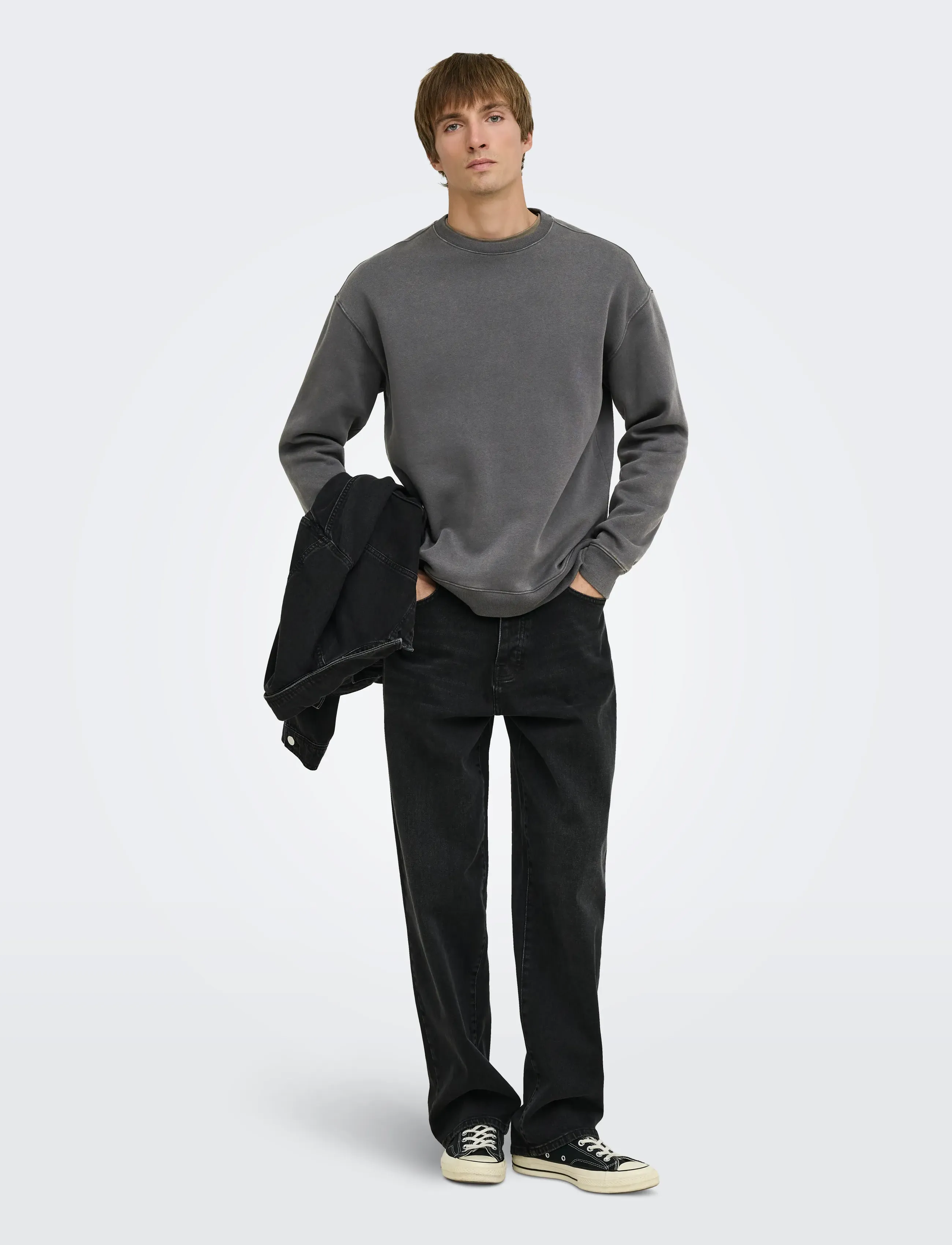 ONLY & SONS - ONSLARRY EFLOW RLX LS WASHED CREW SWEAT - die niedrigsten preise - grey pinstripe - 4