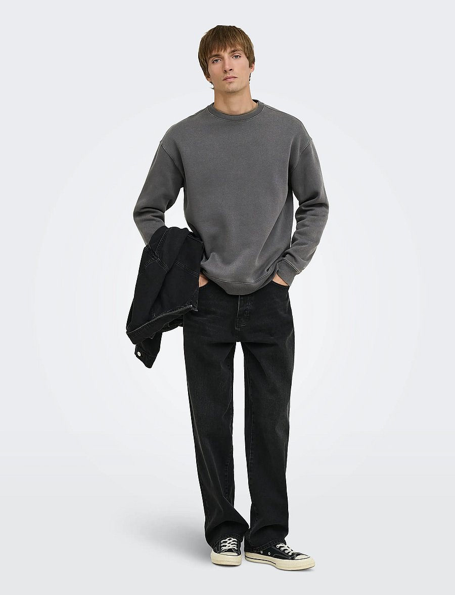 ONLY & SONS - ONSLARRY EFLOW RLX LS WASHED CREW SWEAT - sweatshirts - grey pinstripe - 4