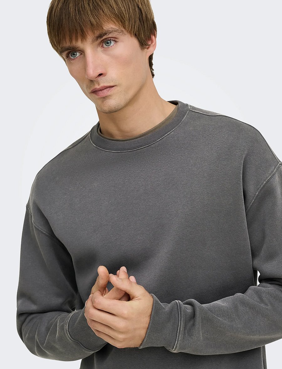 ONLY & SONS - ONSLARRY EFLOW RLX LS WASHED CREW SWEAT - sweatshirts - grey pinstripe - 5