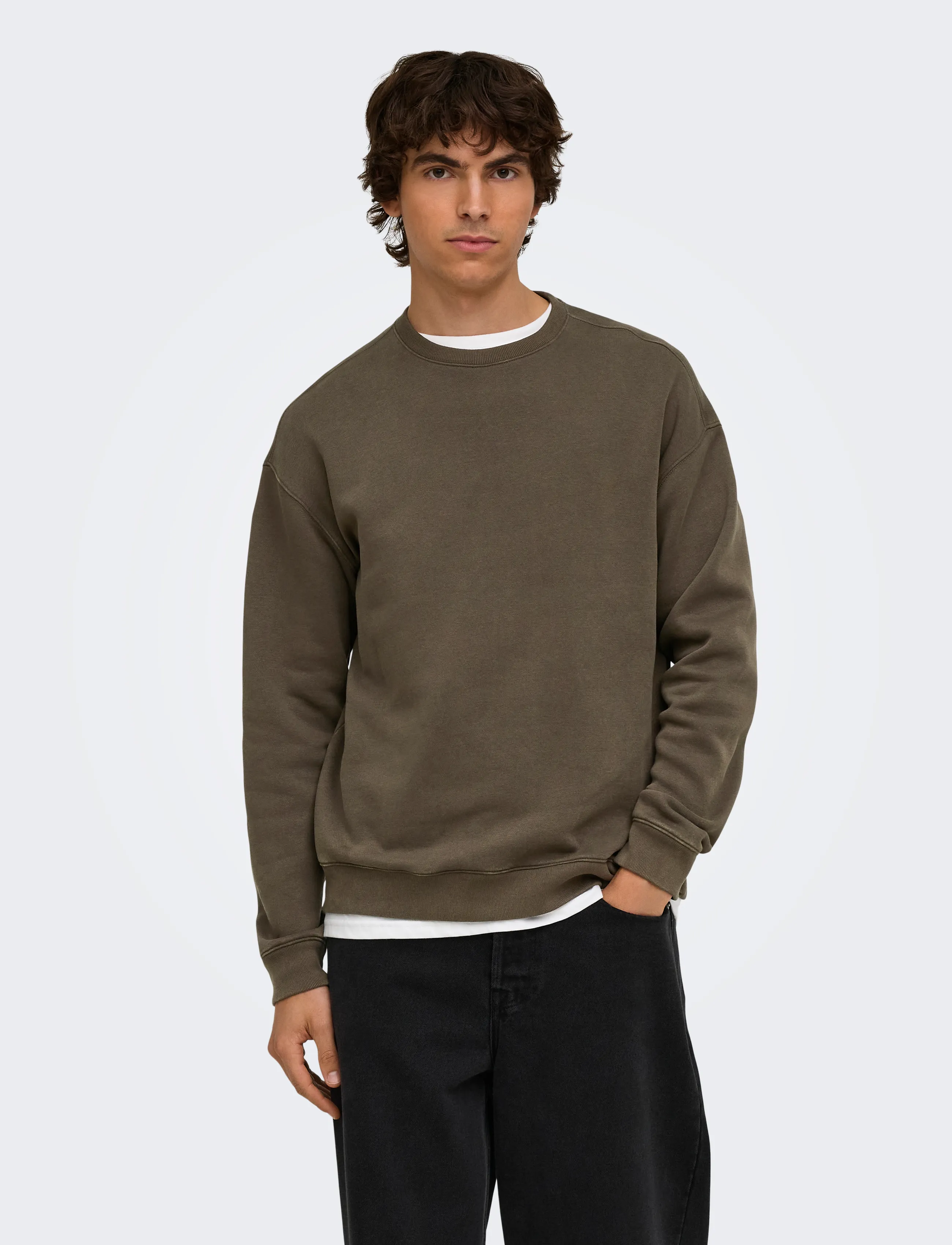 ONLY & SONS ONSLARRY EFLOW RLX LS WASHED CREW SWEAT - Sweatshirts - TARMAC / brown
