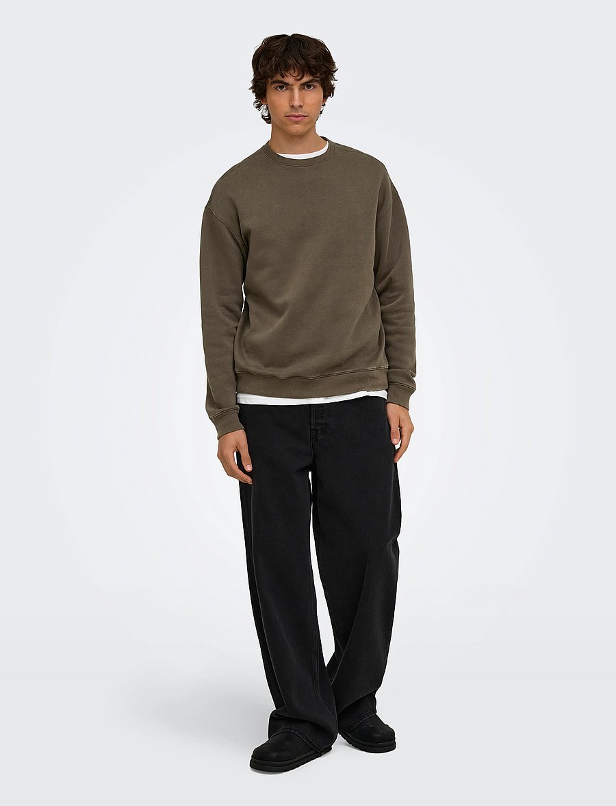 ONLY & SONS - ONSLARRY EFLOW RLX LS WASHED CREW SWEAT - sweatshirts - tarmac - 4