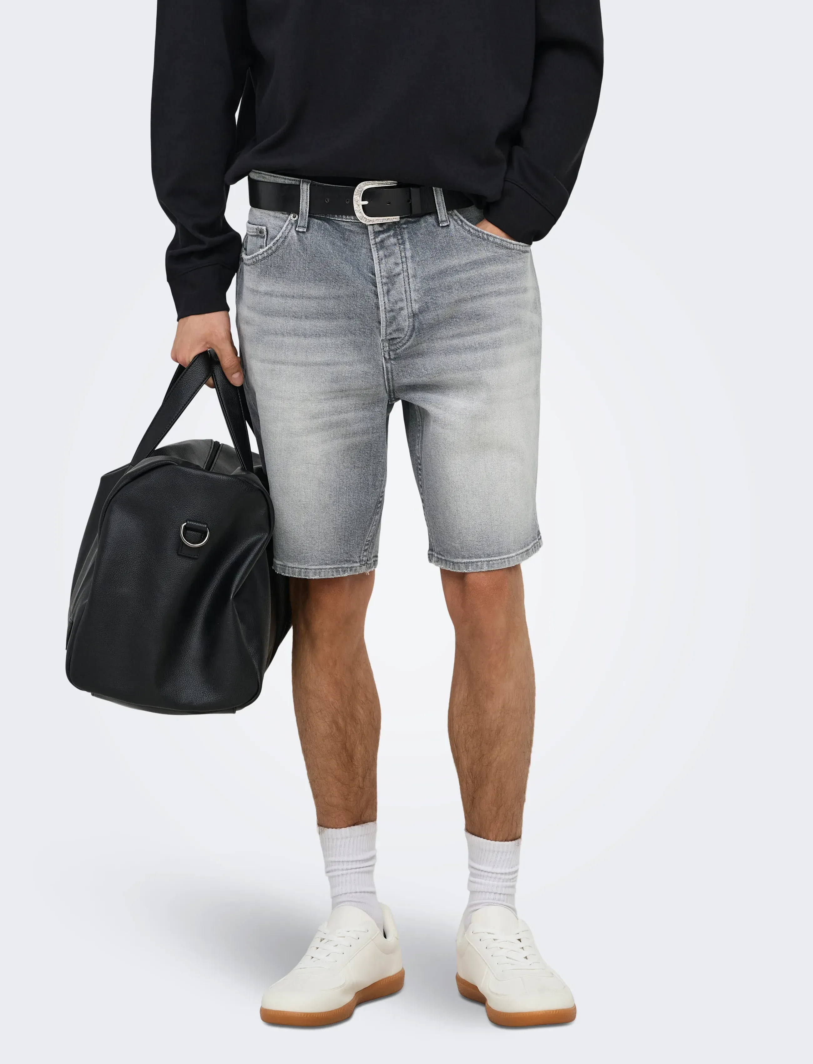 ONLY & SONS Onsedge Perf Mg 9375 Dot Dnm Shorts Noos, S, Grey, Shorts > Denim Shorts, Herre
