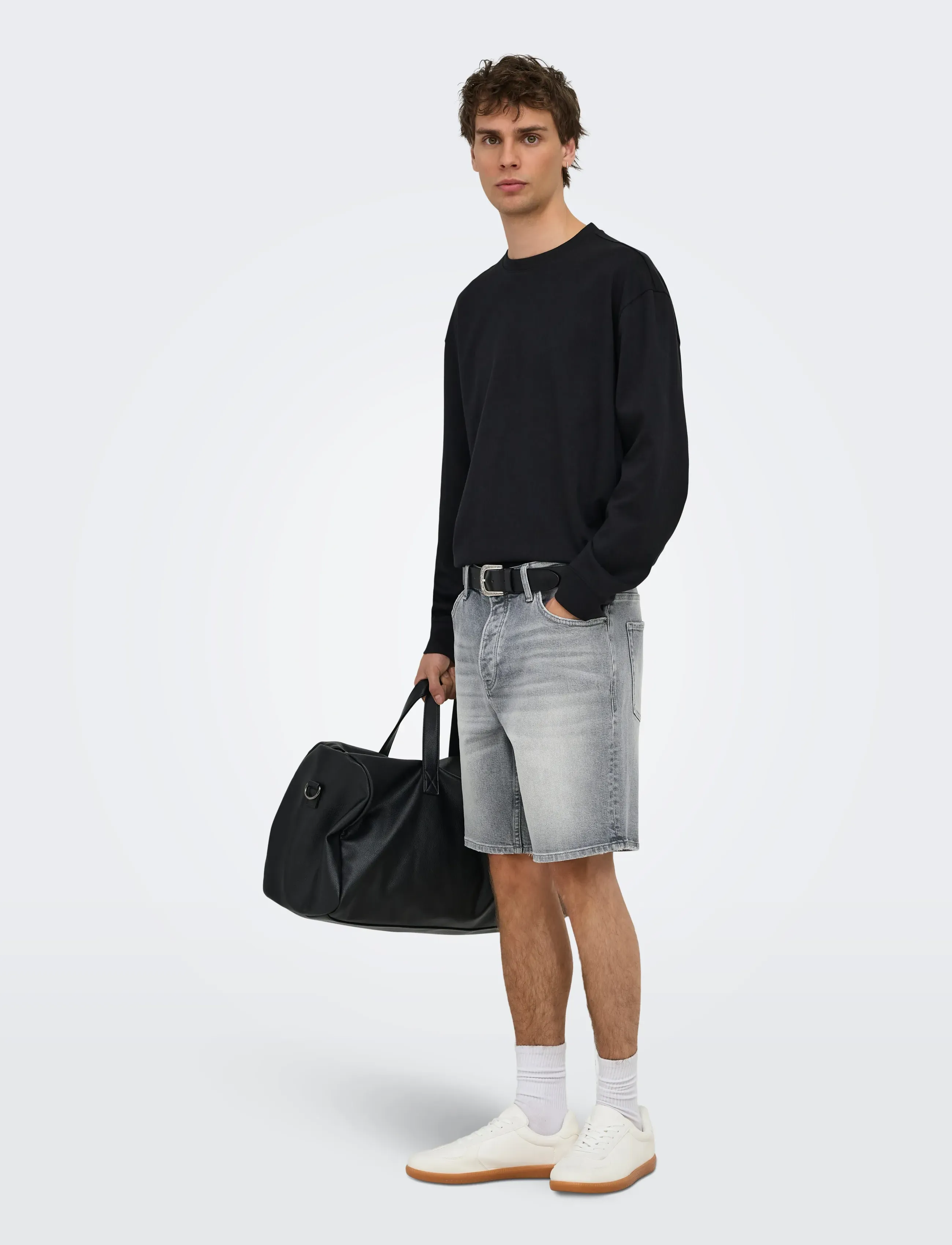 ONLY & SONS - ONSEDGE PERF MG 9375 DOT DNM SHORTS NOOS - jorts - medium grey denim - 4