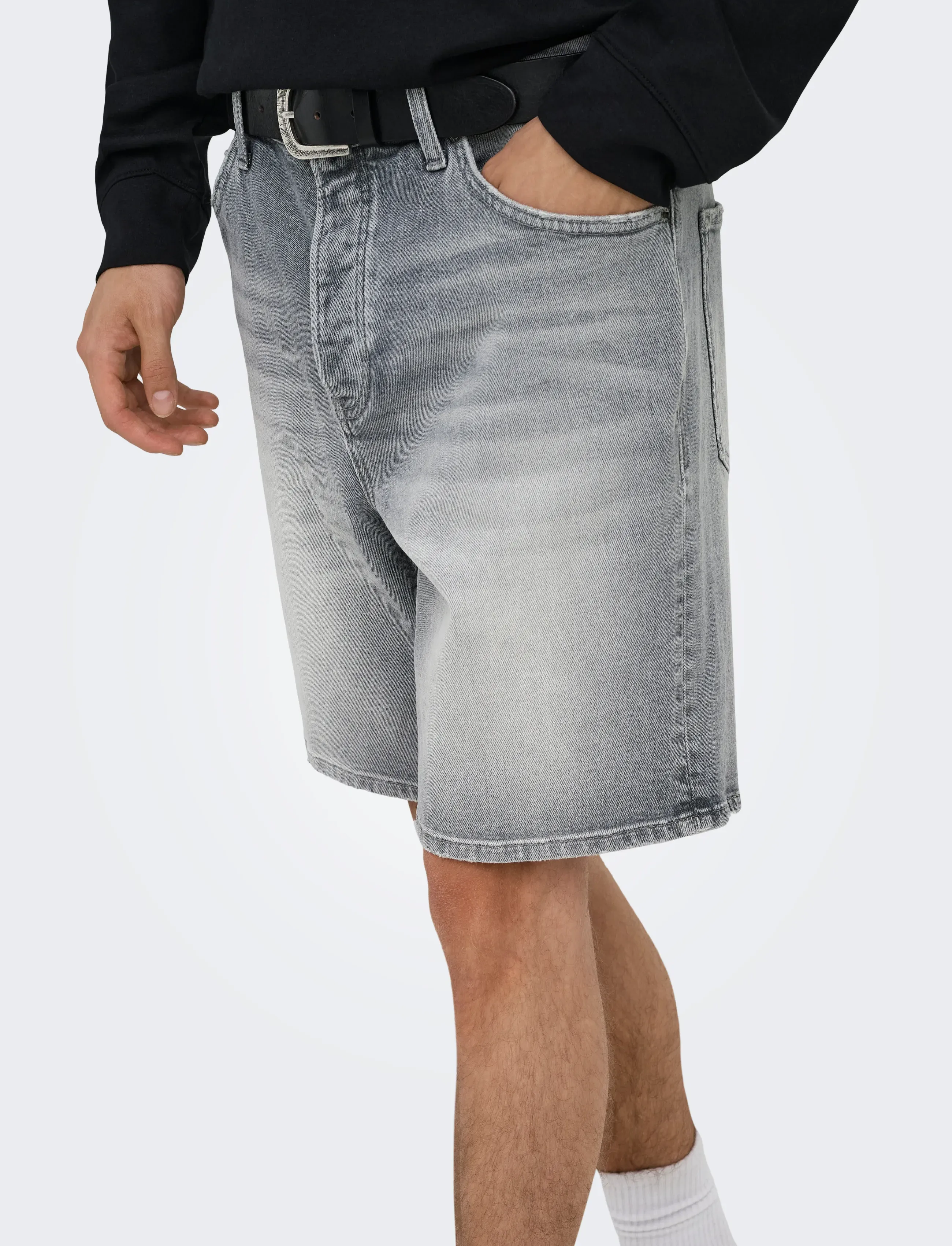 ONLY & SONS ONSEDGE PERF MG 9375 DOT DNM SHORTS NOOS - Streetstyle - MEDIUM GREY DENIM / grey