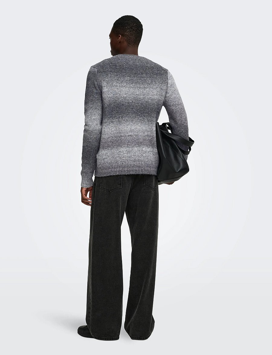 ONLY & SONS - ONSMACK GRADIANT REG CREW KNIT - Ümara kaelusega - grey pinstripe - 3