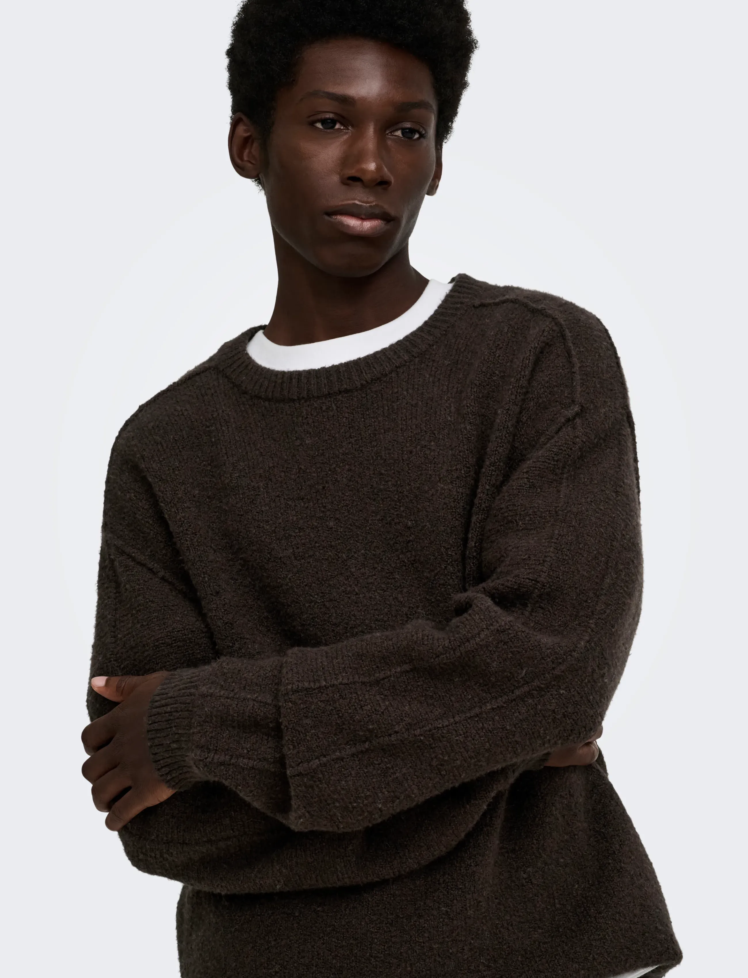 ONLY & SONS ONSJAMES CUTLINE RLX CREW KNIT - Clothing - DEMITASSE / brown