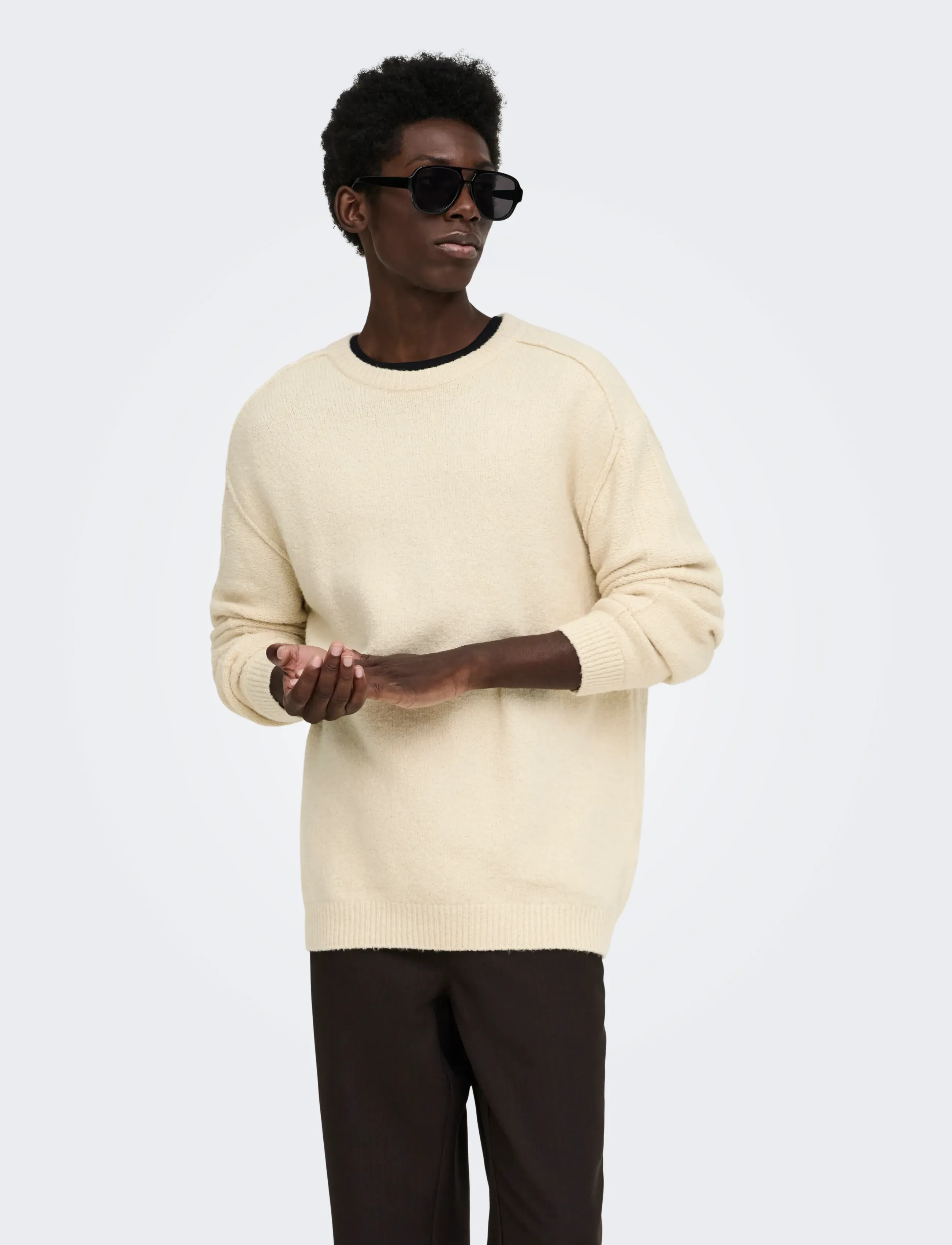 ONLY & SONS - ONSJAMES CUTLINE RLX CREW KNIT - rund hals - oatmeal - 0