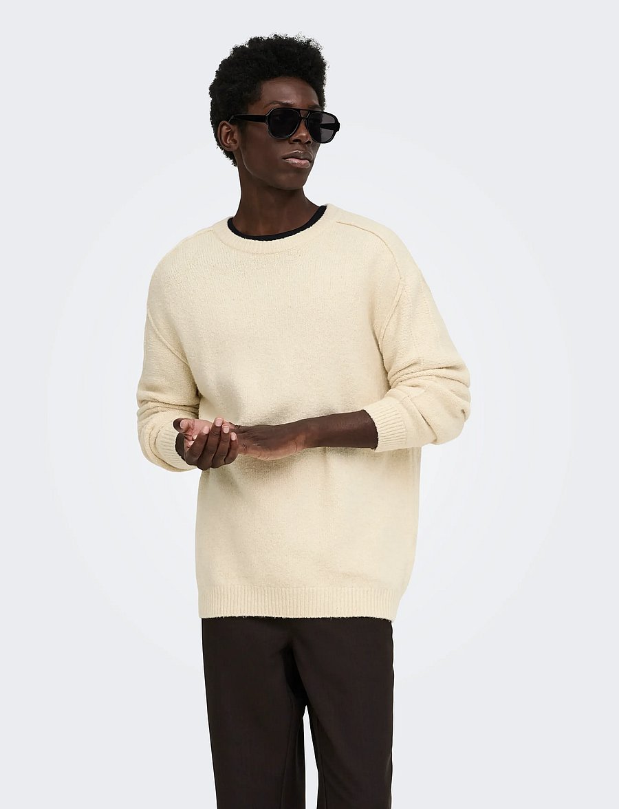 ONLY & SONS - ONSJAMES CUTLINE RLX CREW KNIT - rund hals - oatmeal - 0