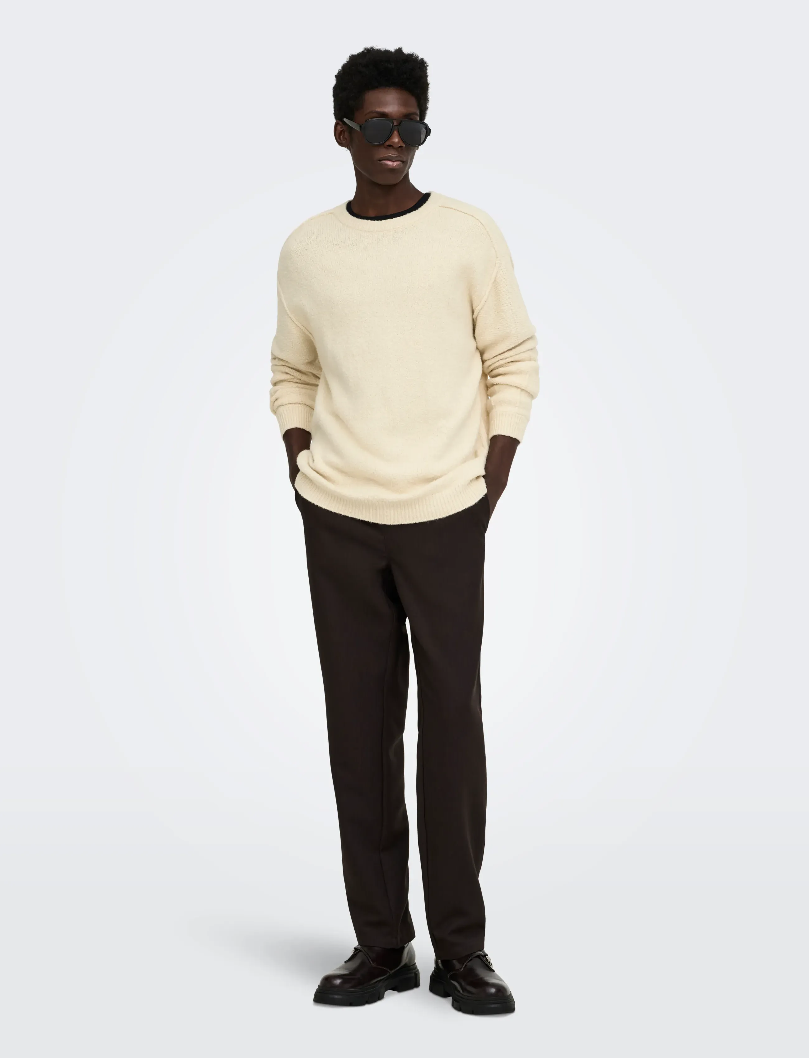 ONLY & SONS - ONSJAMES CUTLINE RLX CREW KNIT - rund hals - oatmeal - 4