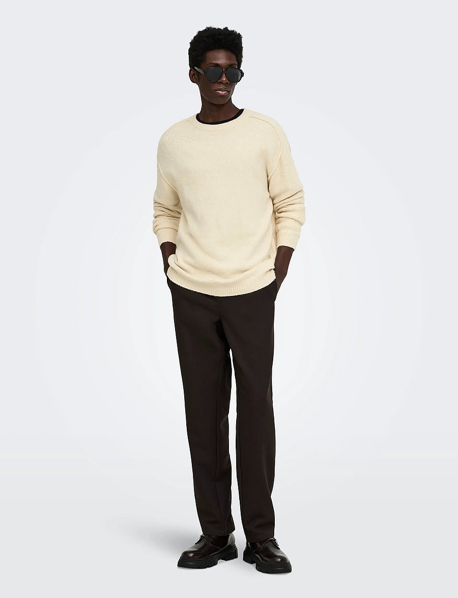 ONLY & SONS - ONSJAMES CUTLINE RLX CREW KNIT - rund hals - oatmeal - 4