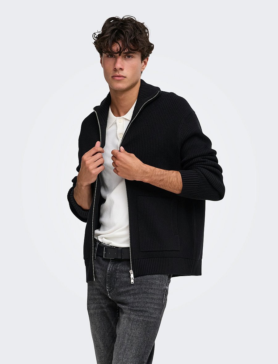 ONLY & SONS - ONSSTAY REG ZIP CARDIGAN KNIT FRML - kardiganid - black - 0