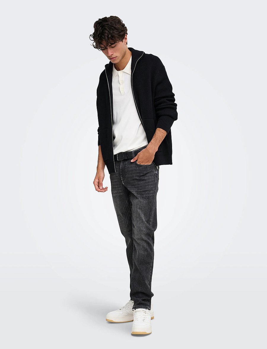 ONLY & SONS - ONSSTAY REG ZIP CARDIGAN KNIT FRML - kardiganid - black - 4