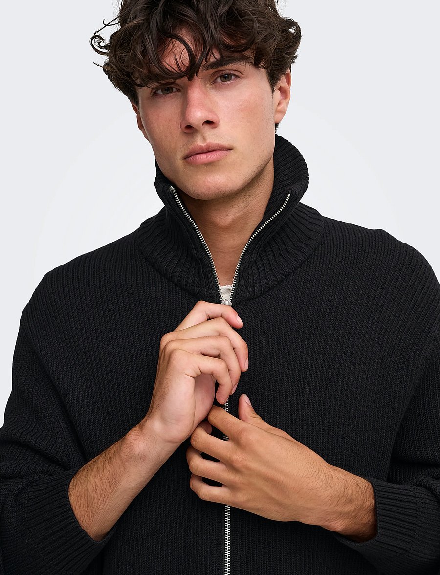 ONLY & SONS - ONSSTAY REG ZIP CARDIGAN KNIT FRML - kardiganid - black - 5