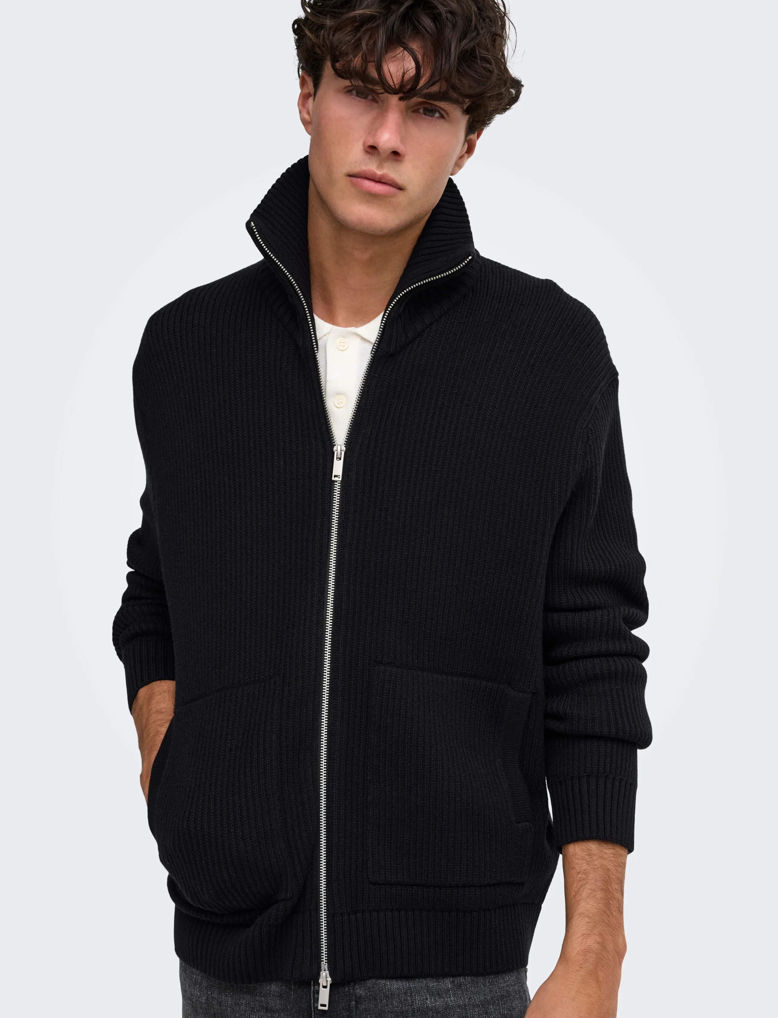 ONLY & SONS ONSSTAY REG ZIP CARDIGAN KNIT FRML - Tänavastiil - BLACK / black
