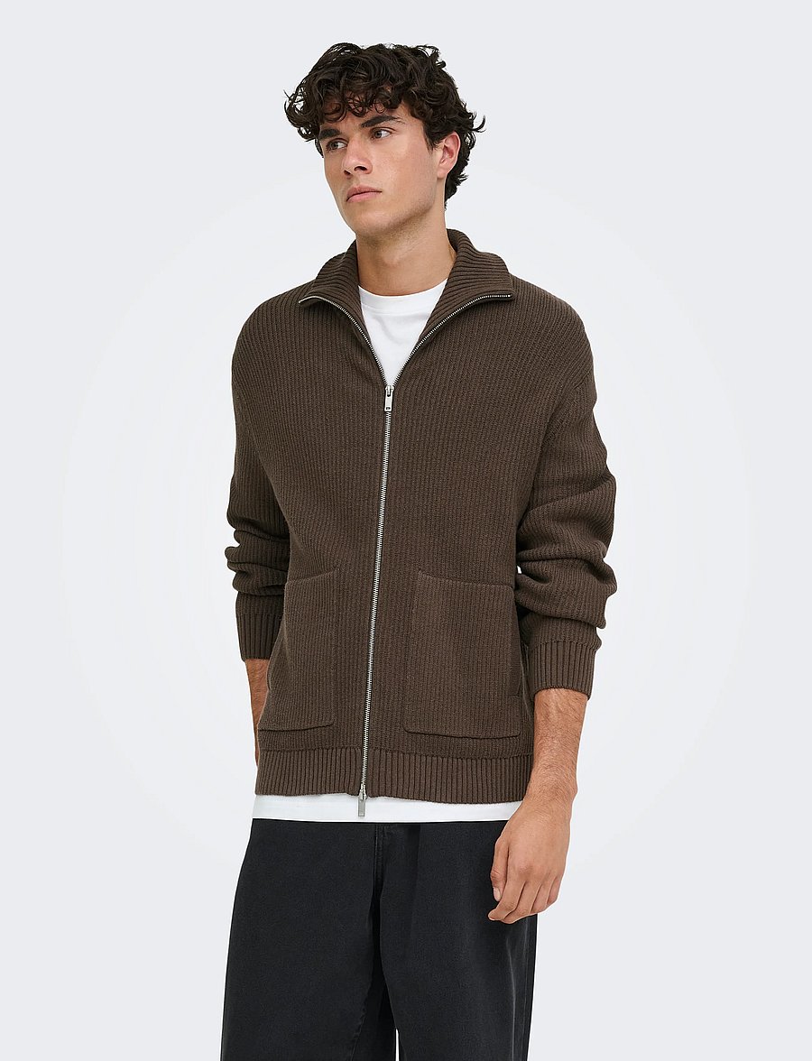 ONLY & SONS - ONSSTAY REG ZIP CARDIGAN KNIT FRML - cardigans - chocolate brown - 0