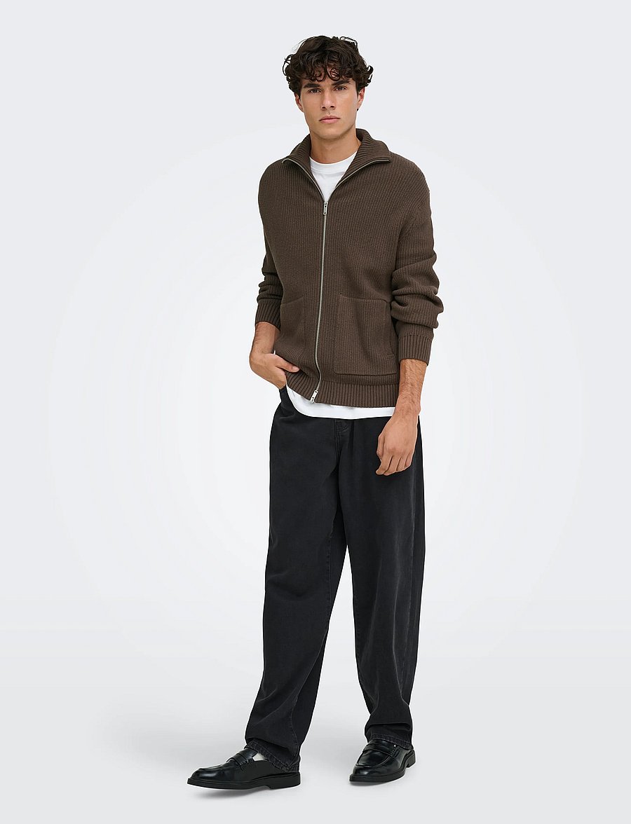 ONLY & SONS - ONSSTAY REG ZIP CARDIGAN KNIT FRML - cardigans - chocolate brown - 4