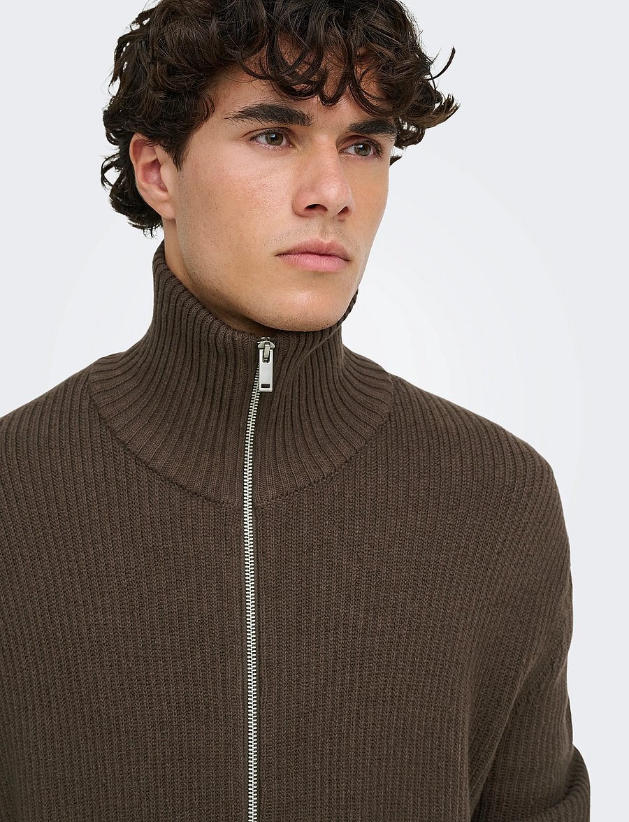 ONLY & SONS - ONSSTAY REG ZIP CARDIGAN KNIT FRML - cardigans - chocolate brown - 5