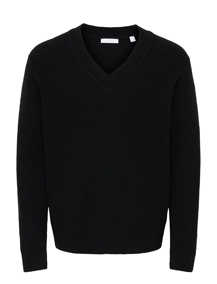 ONLY & SONS - ONSSKY REG LS V-NECK KNIT FRML - black - 1