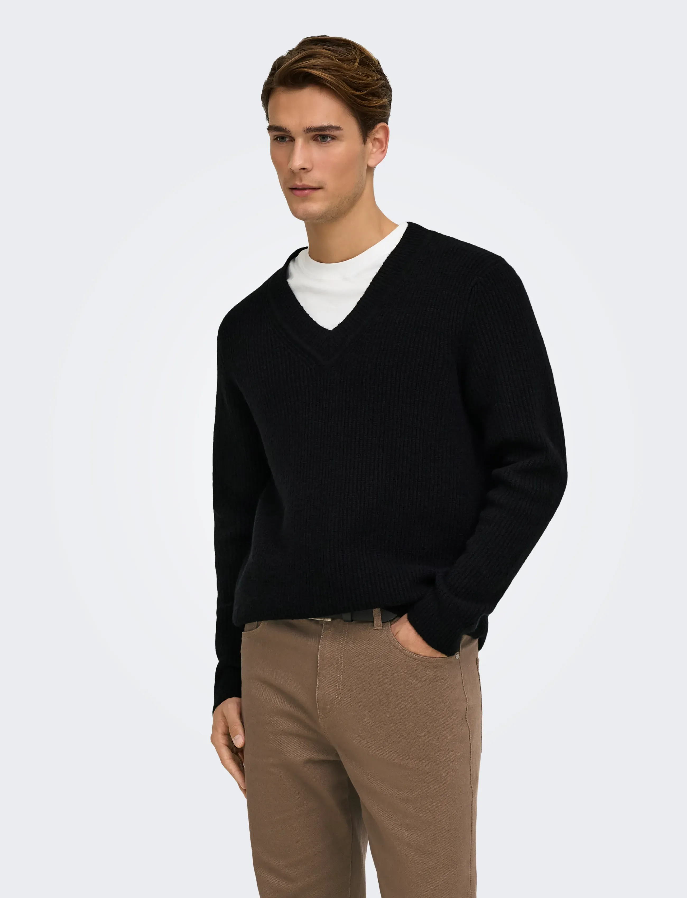 ONLY & SONS - ONSSKY REG LS V-NECK KNIT FRML - black - 0