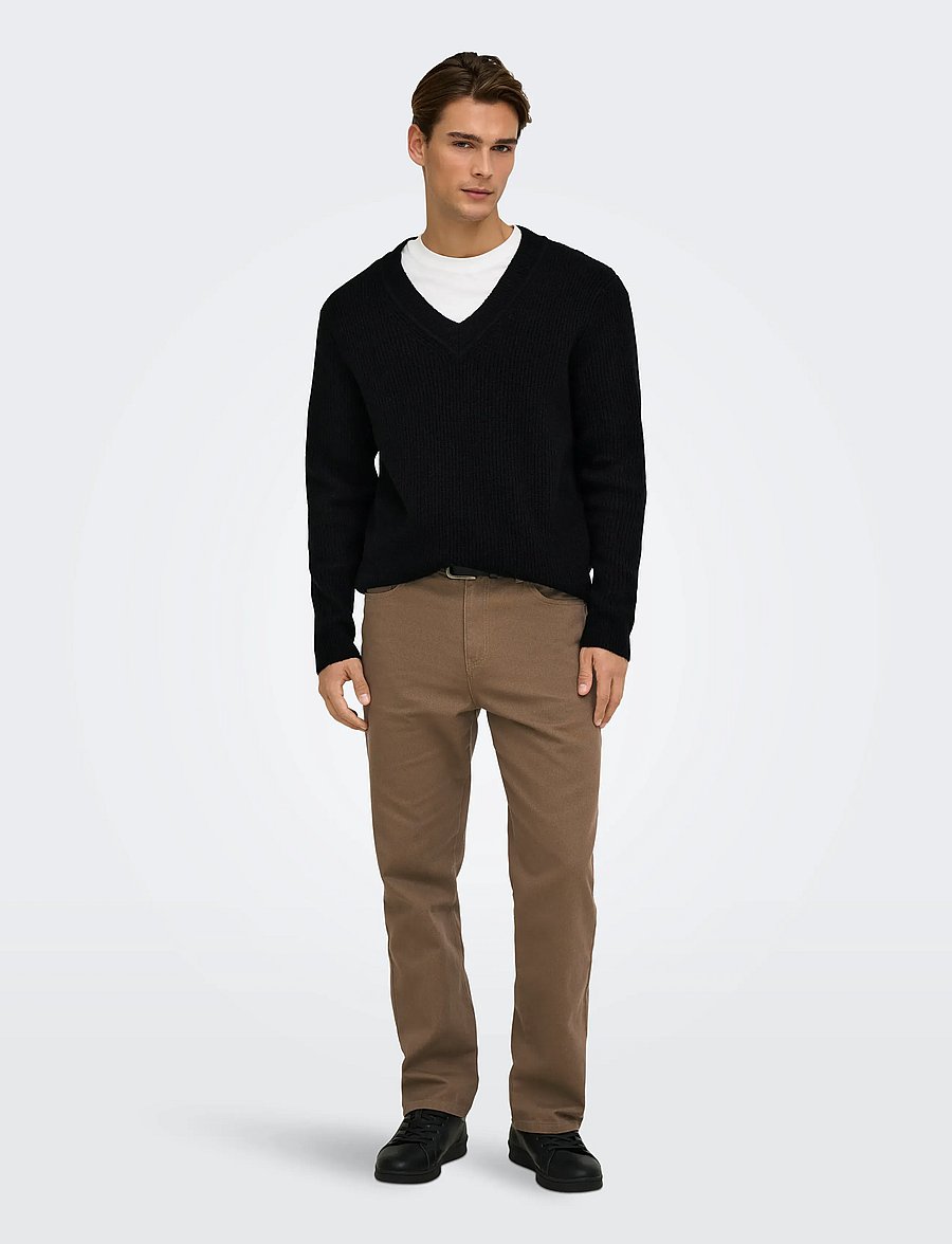 ONLY & SONS - ONSSKY REG LS V-NECK KNIT FRML - black - 4