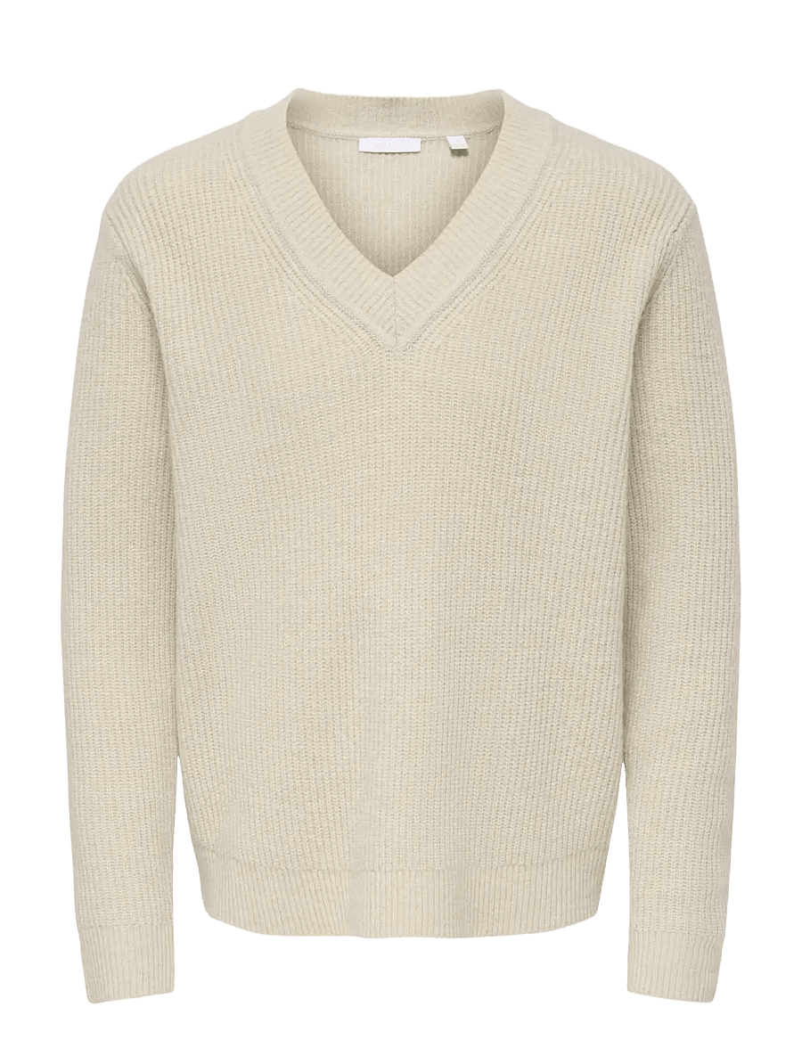 ONLY & SONS - ONSSKY REG LS V-NECK KNIT FRML - v-ausschnitt - silver lining - 0