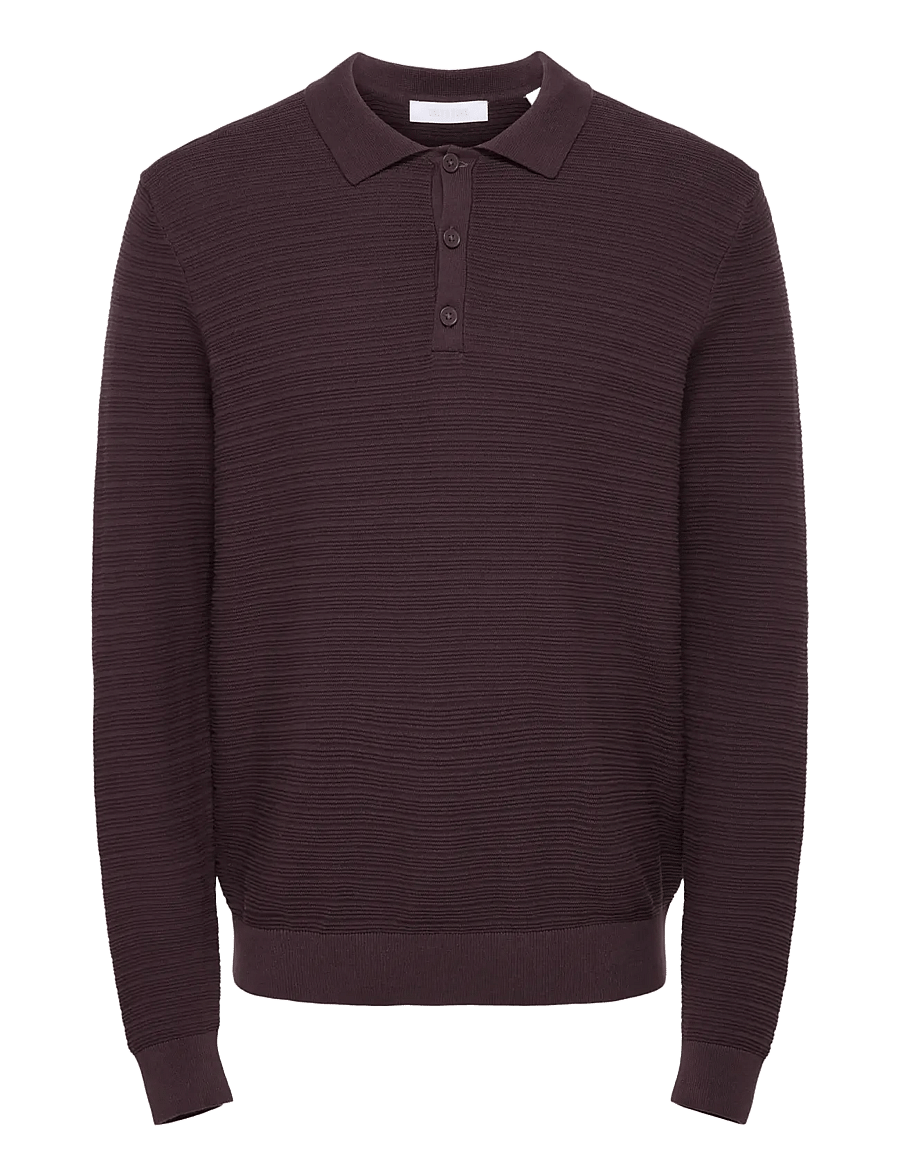 ONLY & SONS - ONSCARL REG LS STRUCTURE POLO KNIT FRML - poloer i strik med lange ærmer - fudge - 0