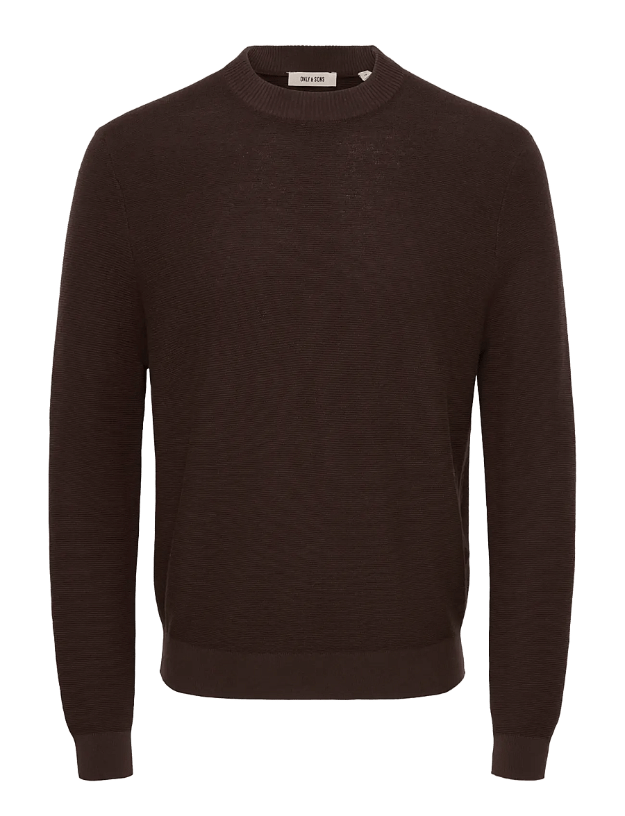 ONLY & SONS - ONSELIAS REG LS STRUCTURE MOCK KNIT - rundhalsad - coffee bean - 0