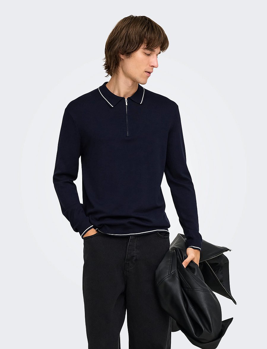 ONLY & SONS - ONSWYLER REG 14SS ZIP POLO FRML - dark navy - 0