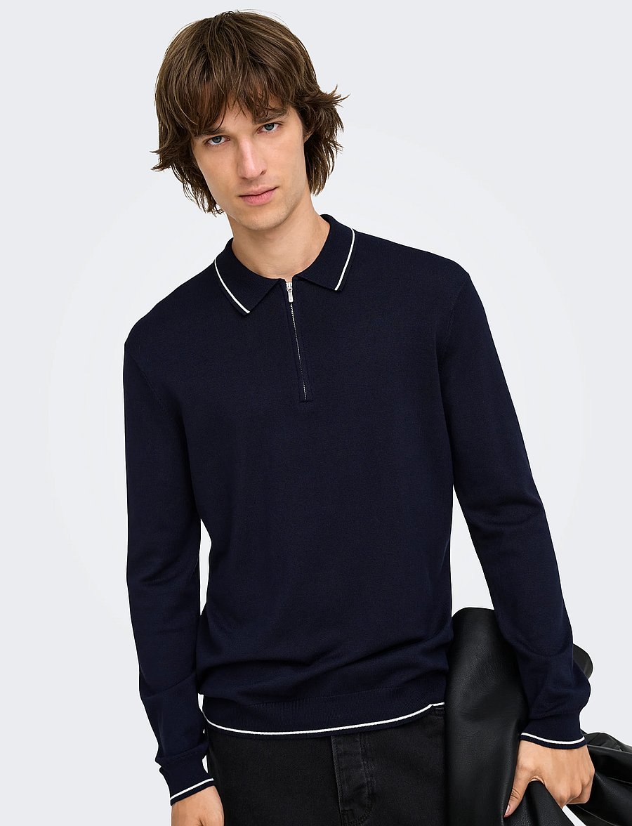 ONLY & SONS - ONSWYLER REG 14SS ZIP POLO FRML - dark navy - 5