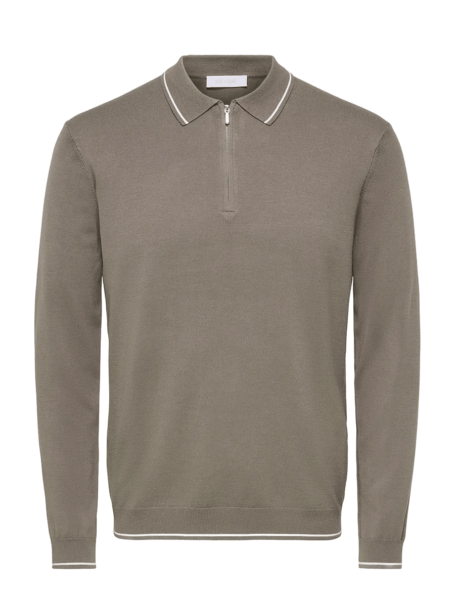 ONLY & SONS - ONSWYLER REG 14SS ZIP POLO FRML - langärmelige strick-polohemden - falcon - 0
