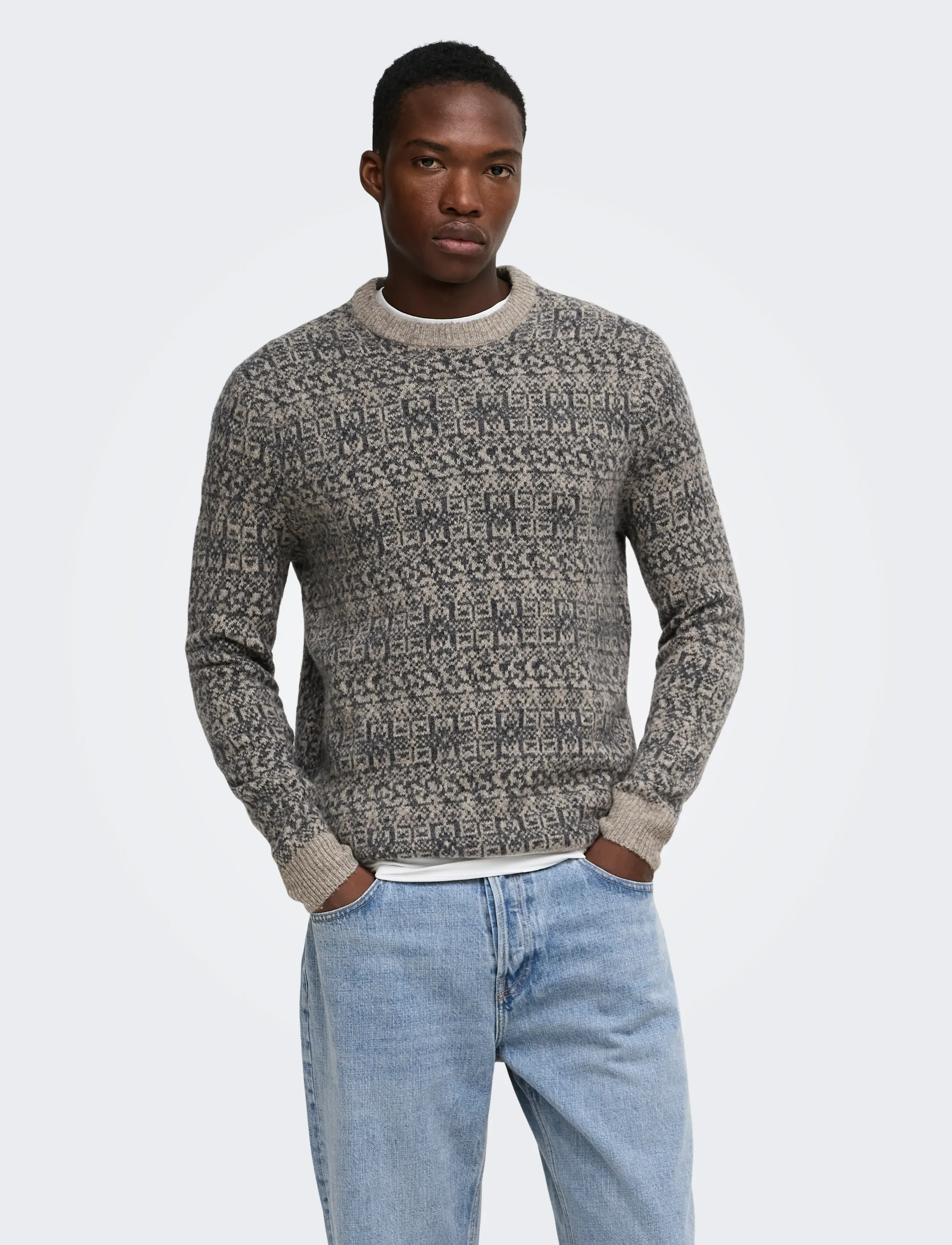 ONLY & SONS - ONSSAGE REG LS WOOL BLEND CREW KNIT FRML - walnut - 0
