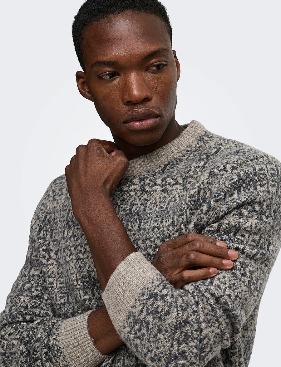 ONLY & SONS - ONSSAGE REG LS WOOL BLEND CREW KNIT FRML - walnut - 5