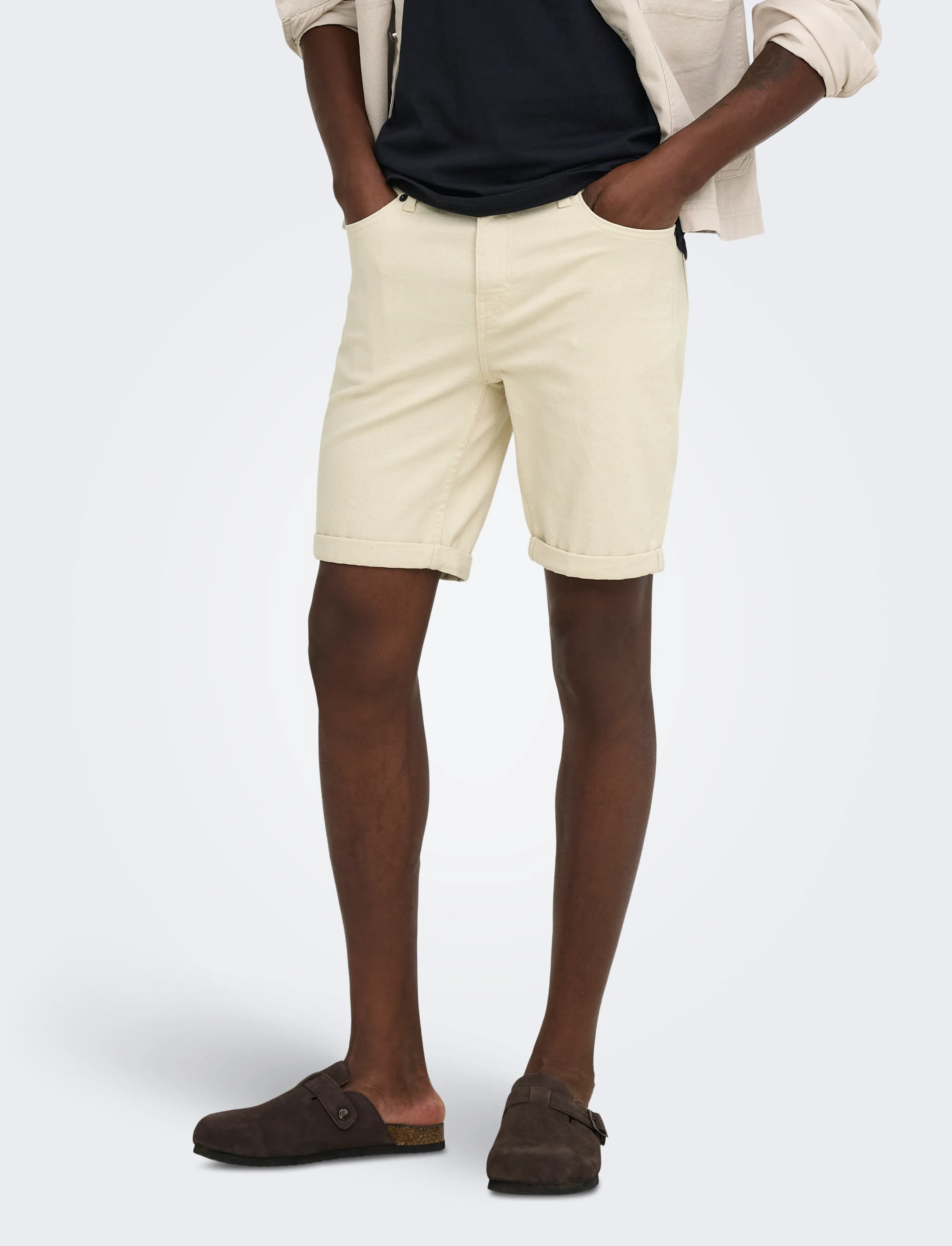 ONLY & SONS Onsply Ecru 9470 Pim Dnm Shorts Noos, XXL, Shorts, Creme - Denim Männerswear