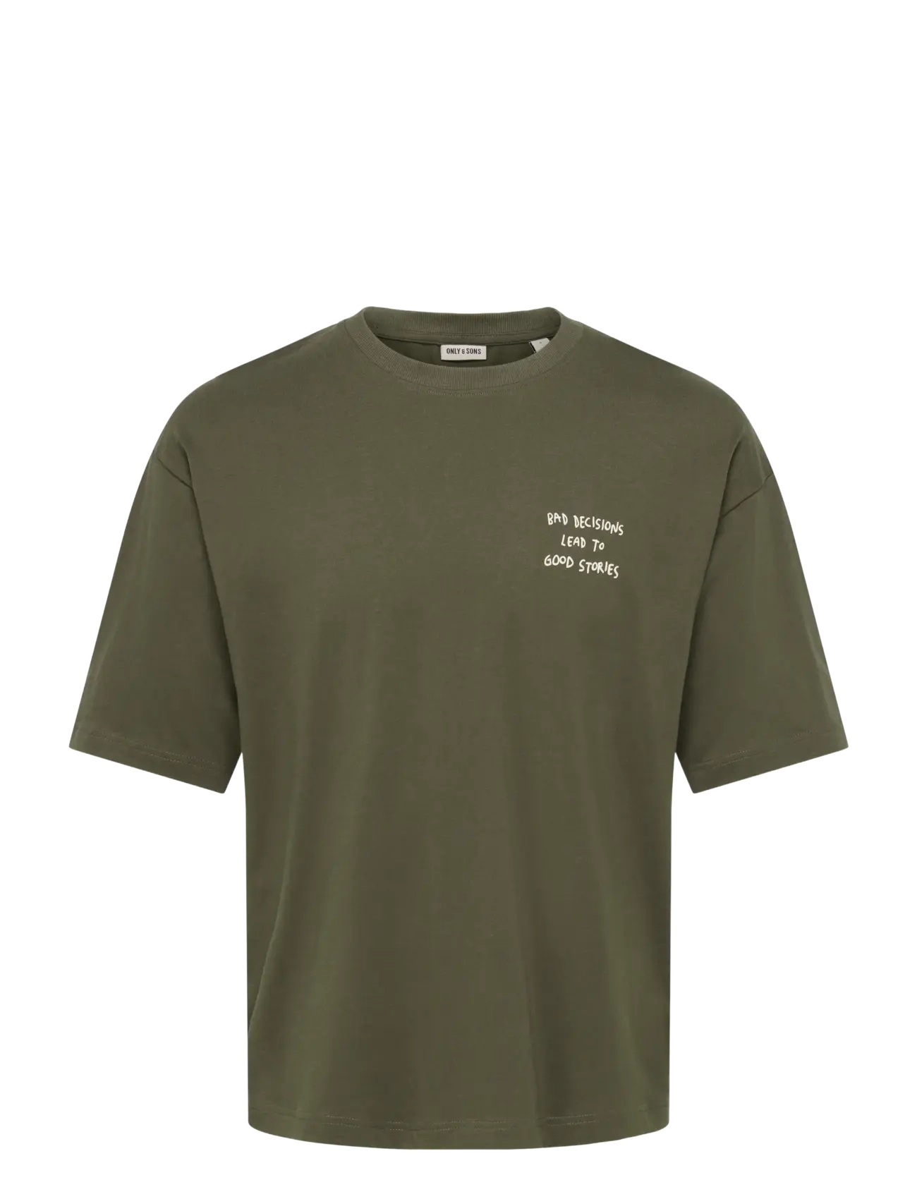ONLY & SONS Onsaxel Scribble Boxy Fit Ss Tee, XXL, T-shirts, Khakigrün - Short-sleeved, Männerswear