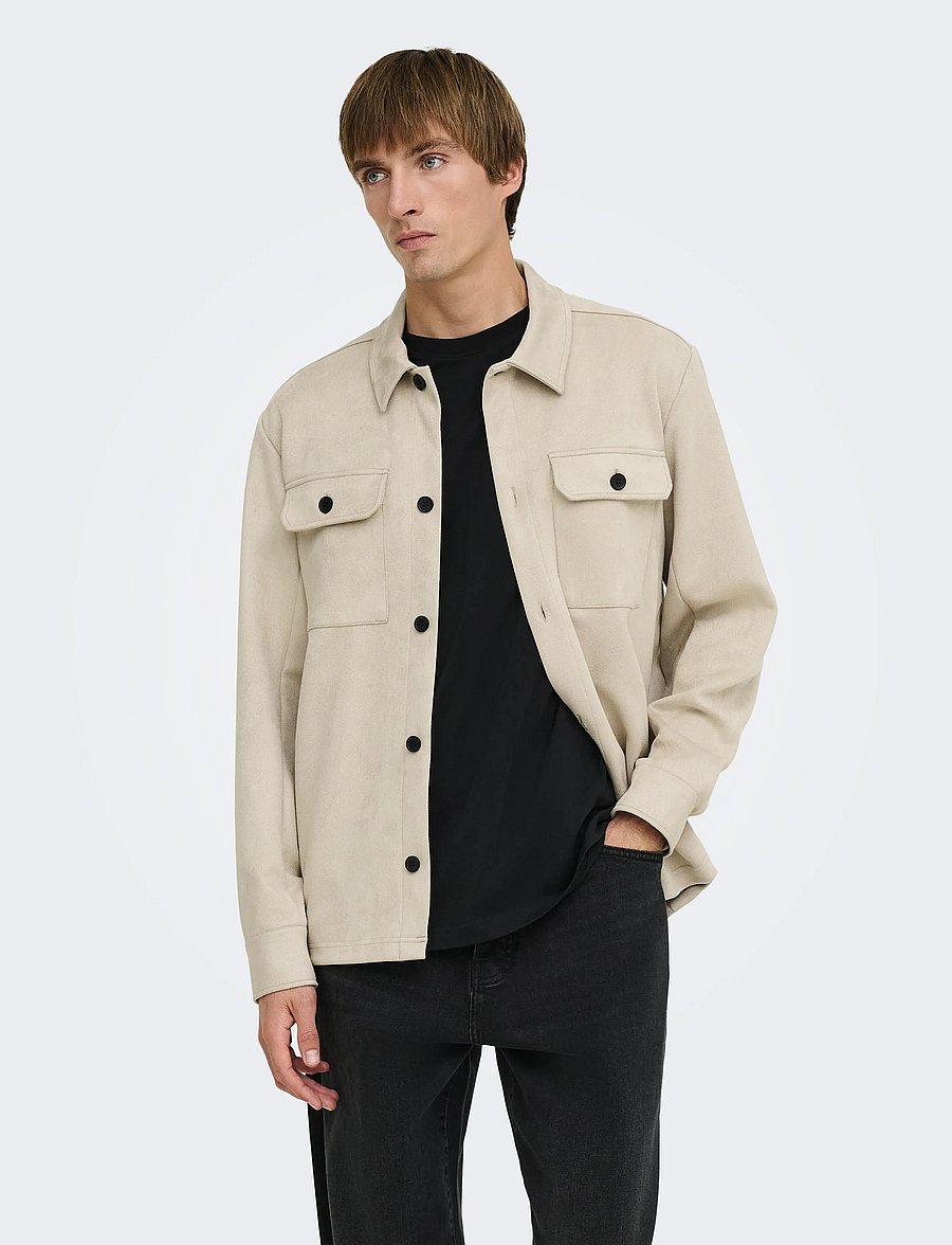 ONLY & SONS - ONSNATE KODYL FAUX SUEDE OVRSHRT FRML - kollektioner - silver lining - 0