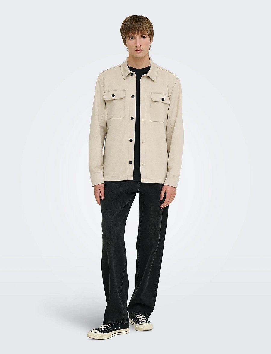 ONLY & SONS - ONSNATE KODYL FAUX SUEDE OVRSHRT FRML - kollektioner - silver lining - 4