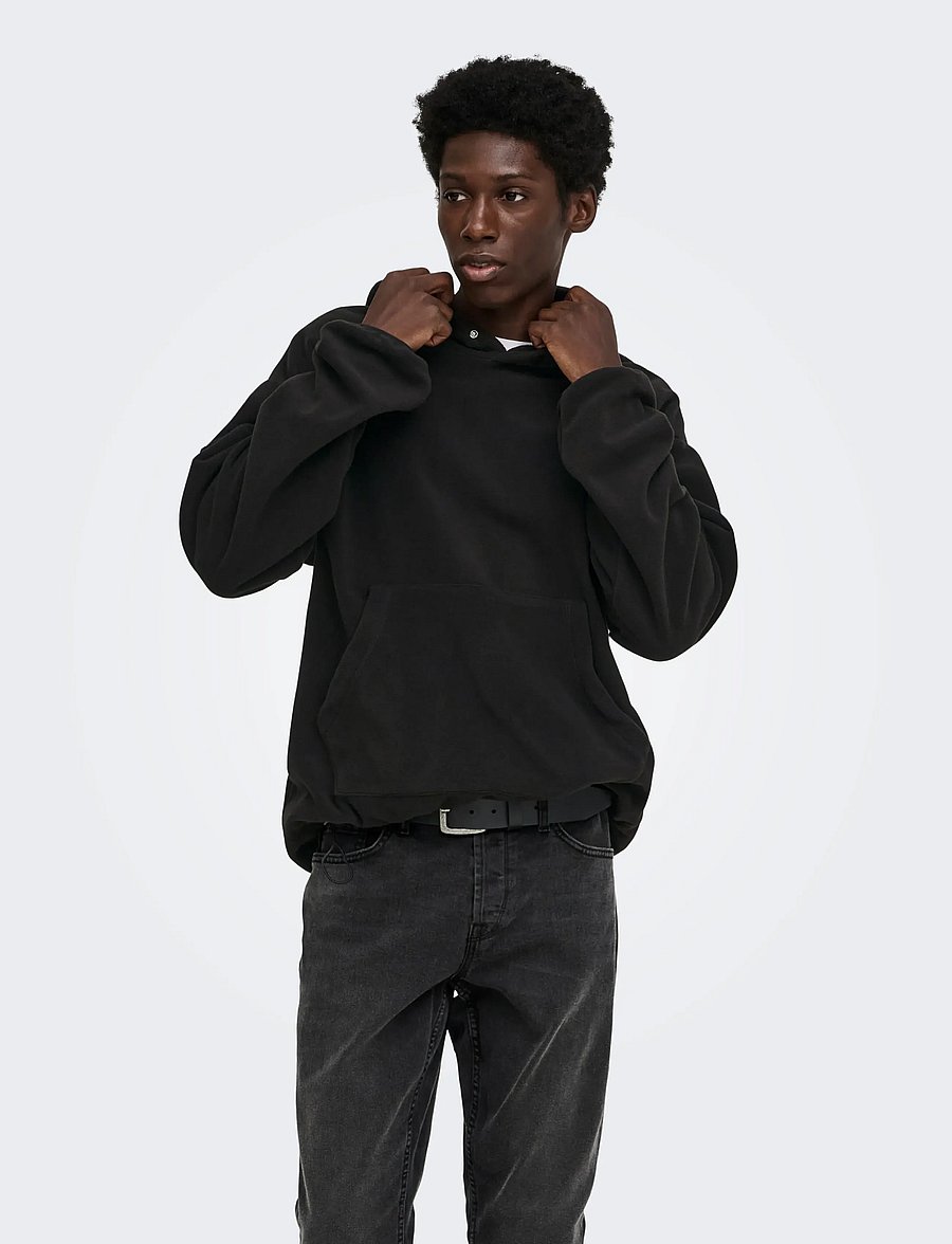 ONLY & SONS - ONSHUNTER RLX LS FLEECE HOODIE - teddy-pusad - black - 0